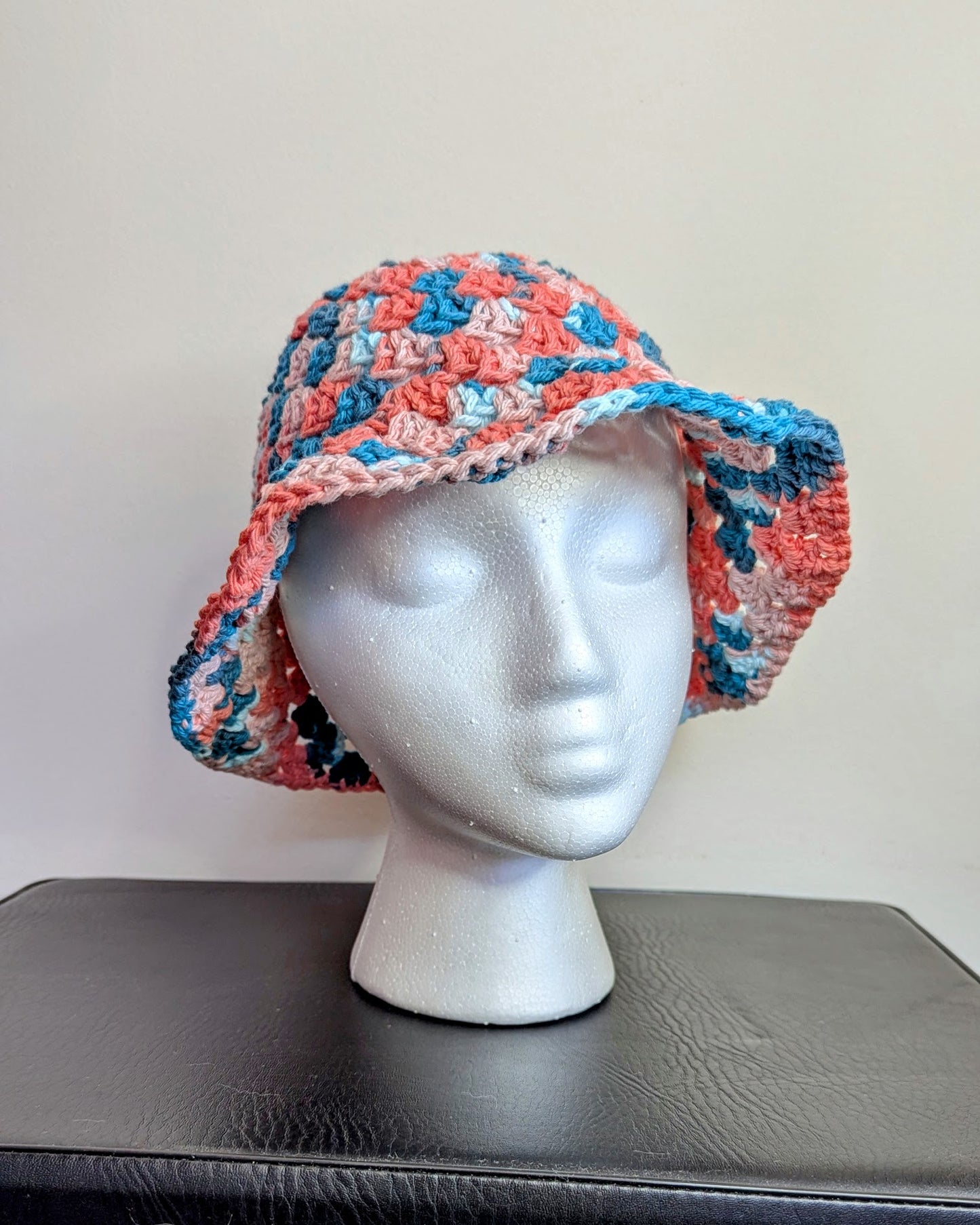 Granny Stitch Crochet Bucket Hat (Coral Seas Ombre)