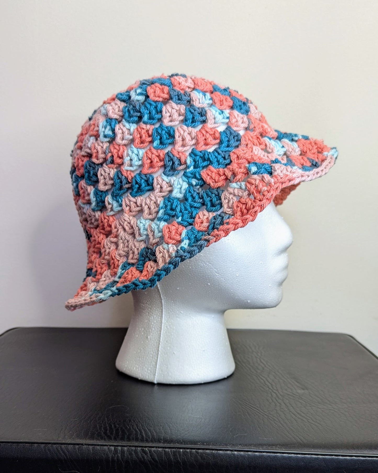 Granny Stitch Crochet Bucket Hat (Coral Seas Ombre)