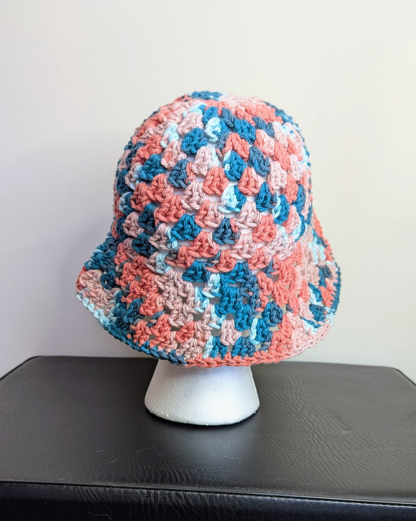 Granny Stitch Crochet Bucket Hat (Coral Seas Ombre)
