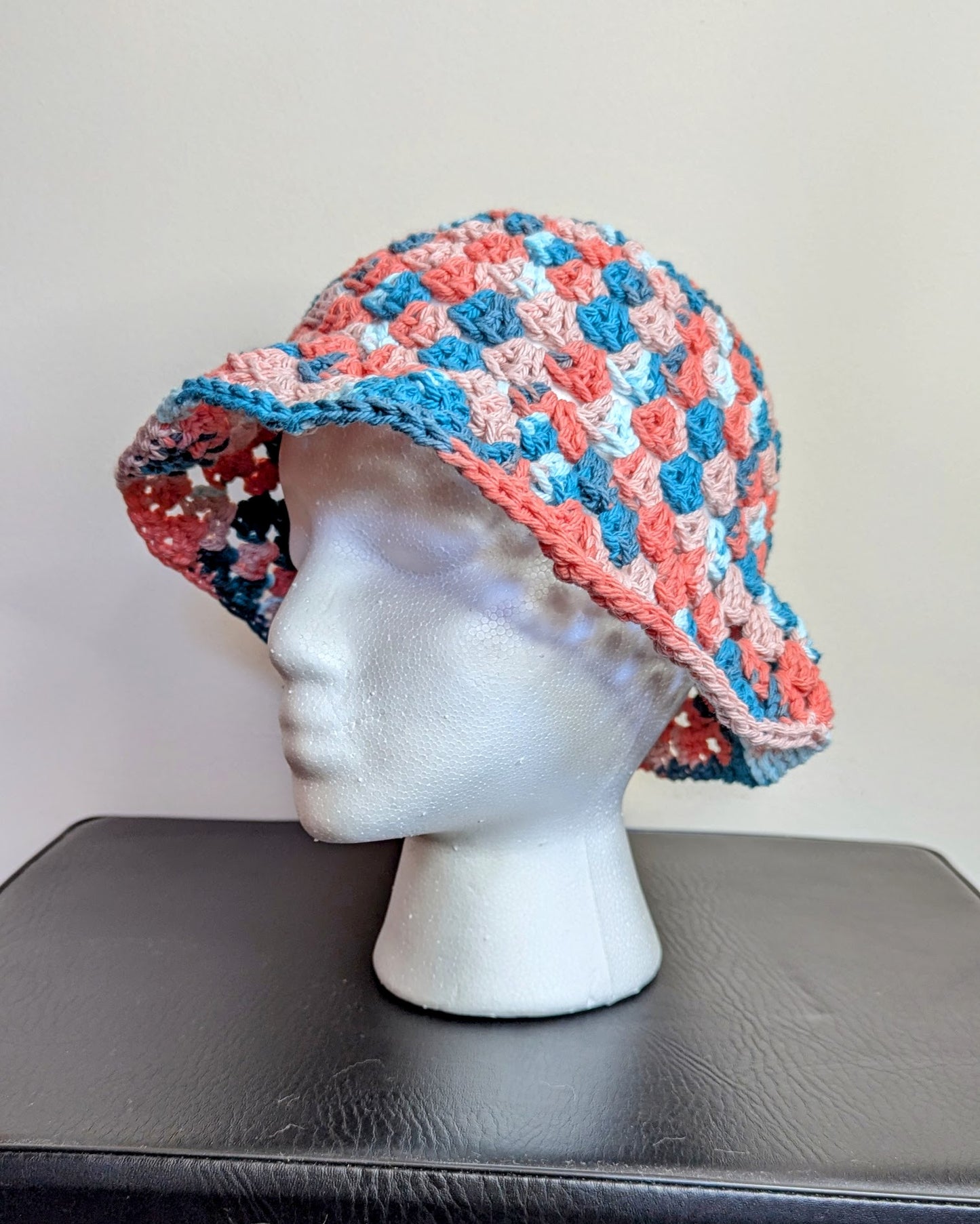 Granny Stitch Crochet Bucket Hat (Coral Seas Ombre)