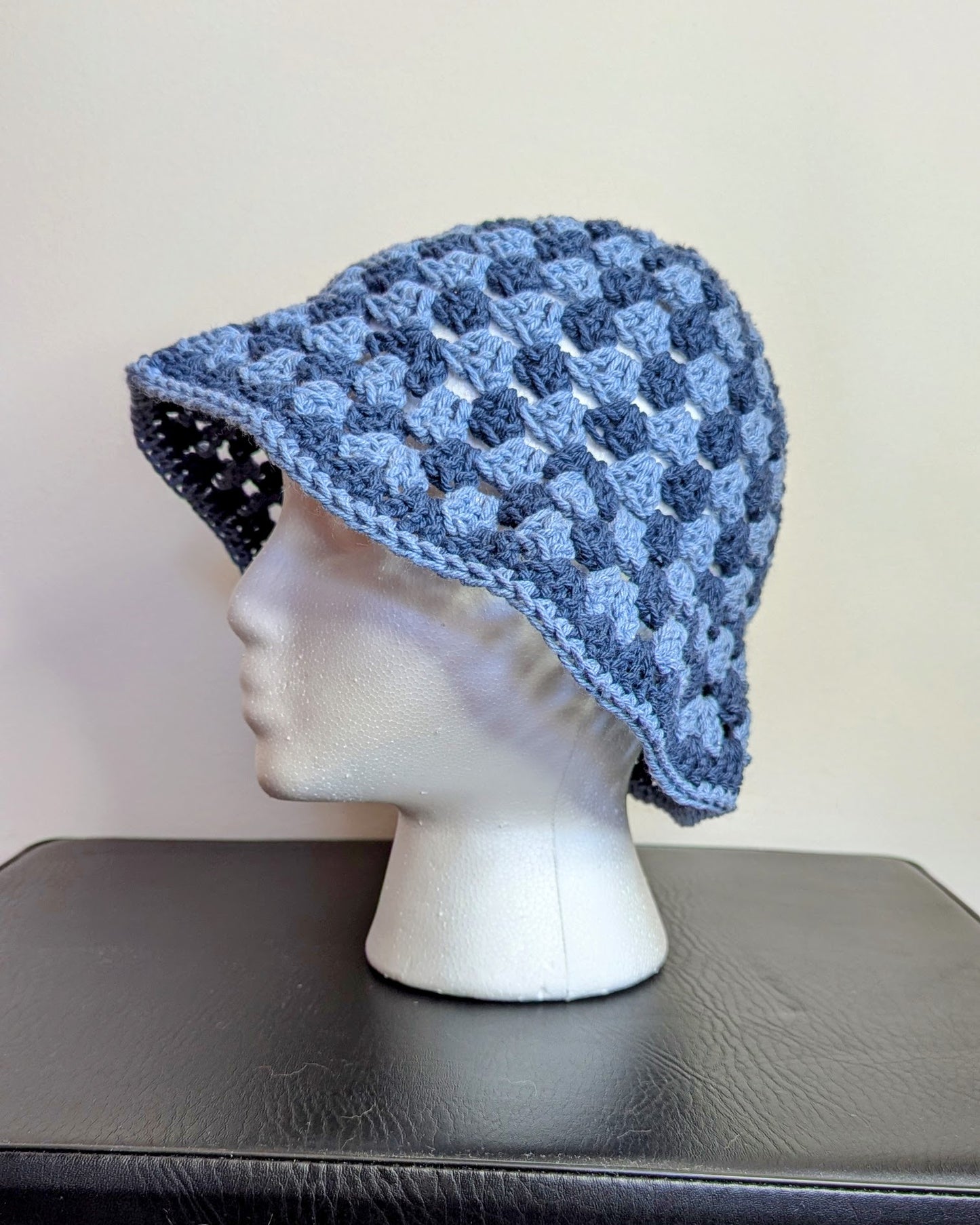 Granny Stitch Crochet Bucket Hat (Indigo & Blue Jeans)