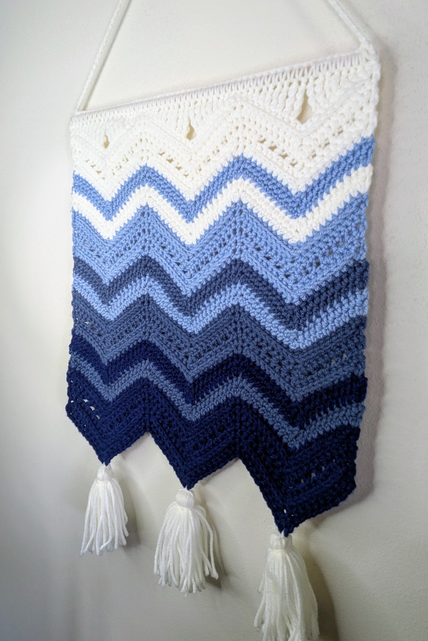 Crochet Chevron Wall Hang (Blues)