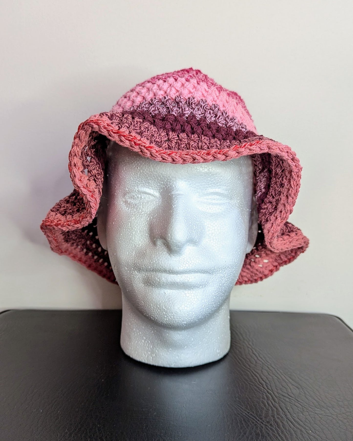 Recycled Cotton Crochet Bucket Hat (Pinks)