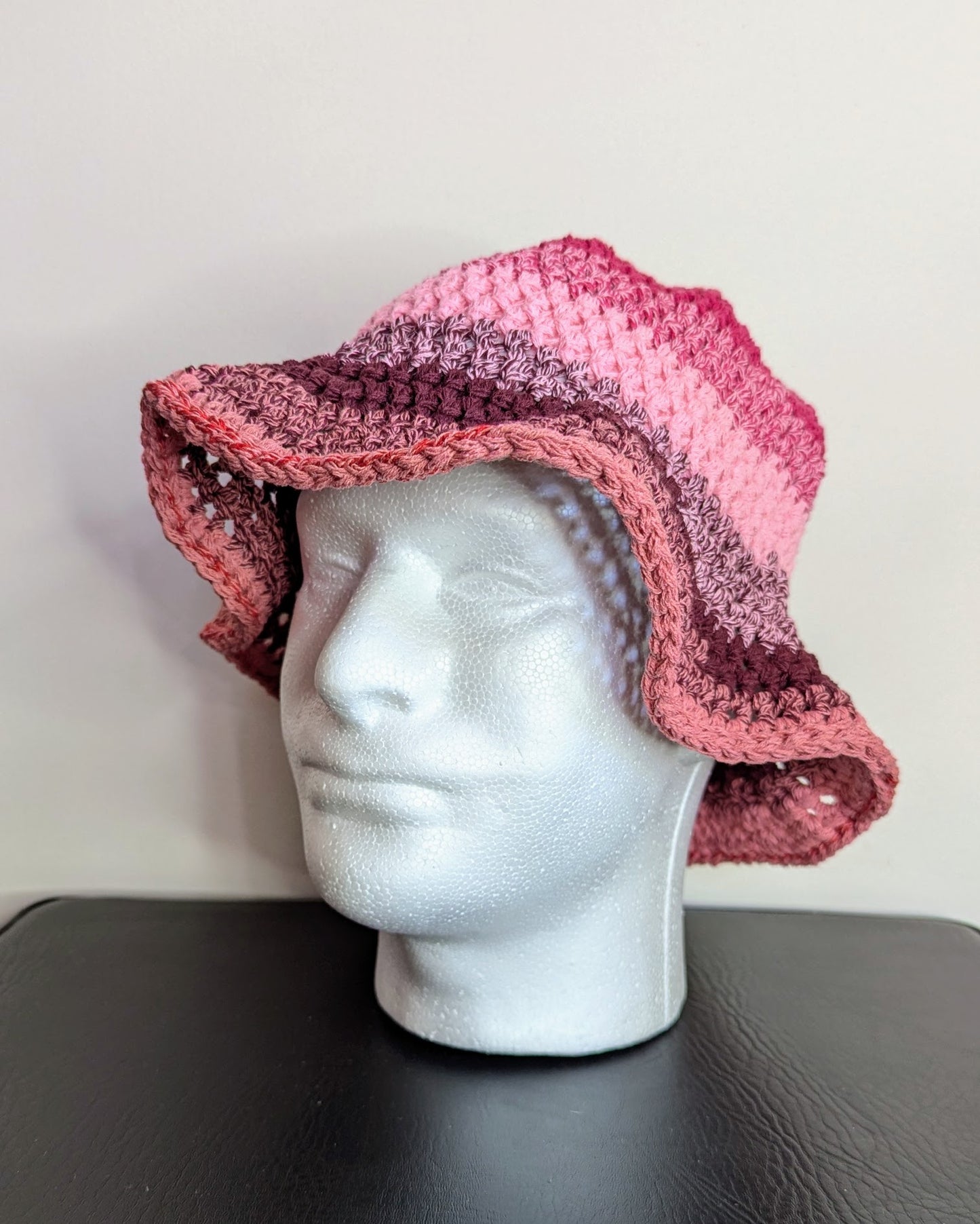 Recycled Cotton Crochet Bucket Hat (Pinks)