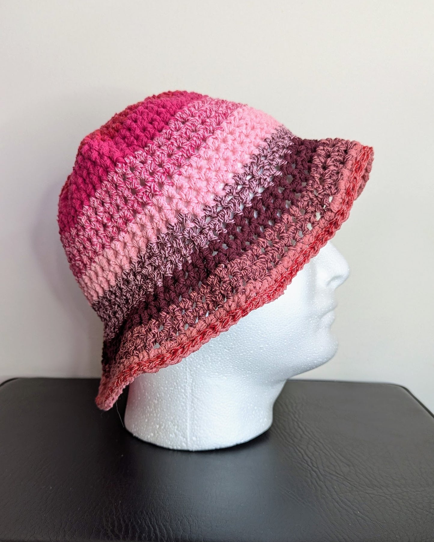 Recycled Cotton Crochet Bucket Hat (Pinks)