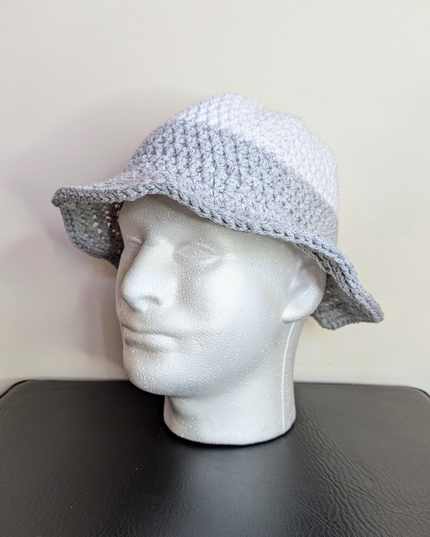 Recycled Cotton Crochet Bucket Hat (Grays)