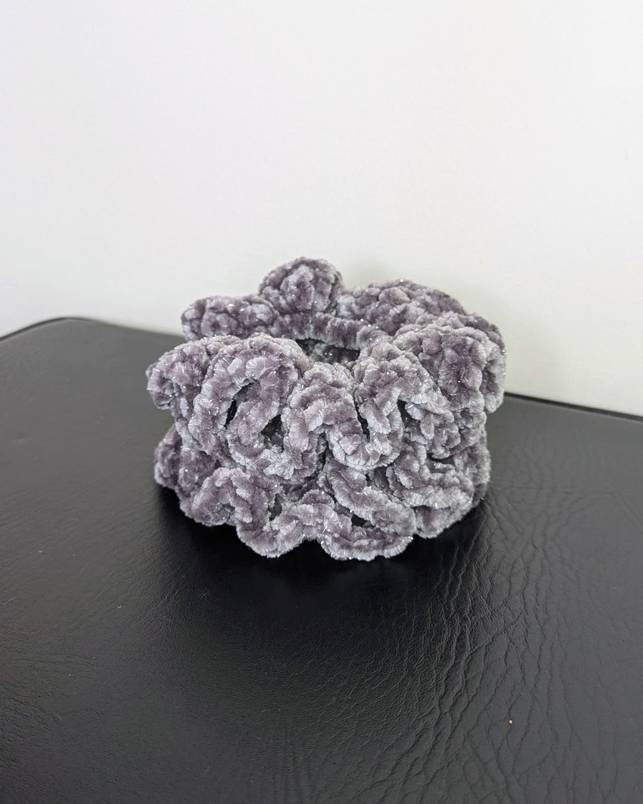 Velvet Ruffle Scrunchie (Carbon Grey Sparkle)