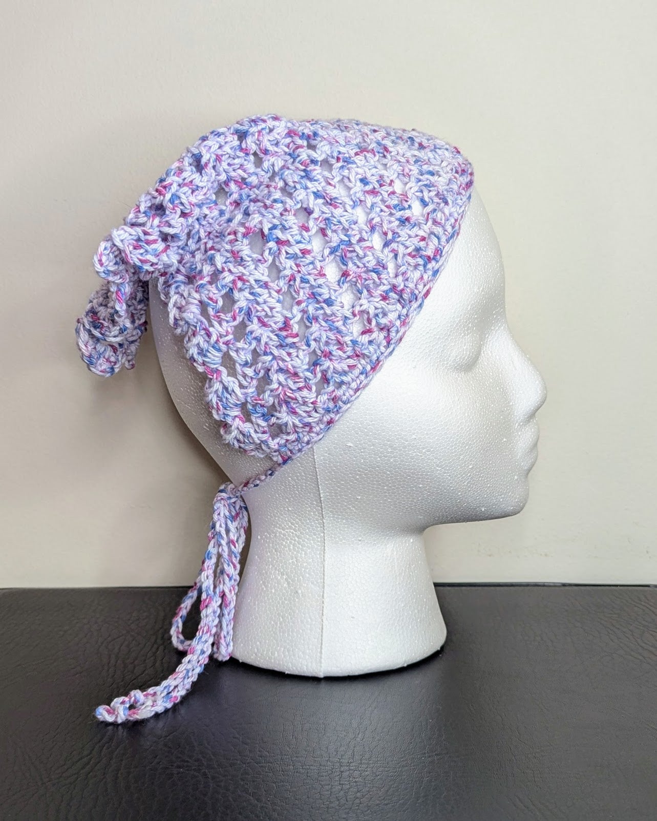 Windowpane Crochet Bandana (Blueberry Speckle)