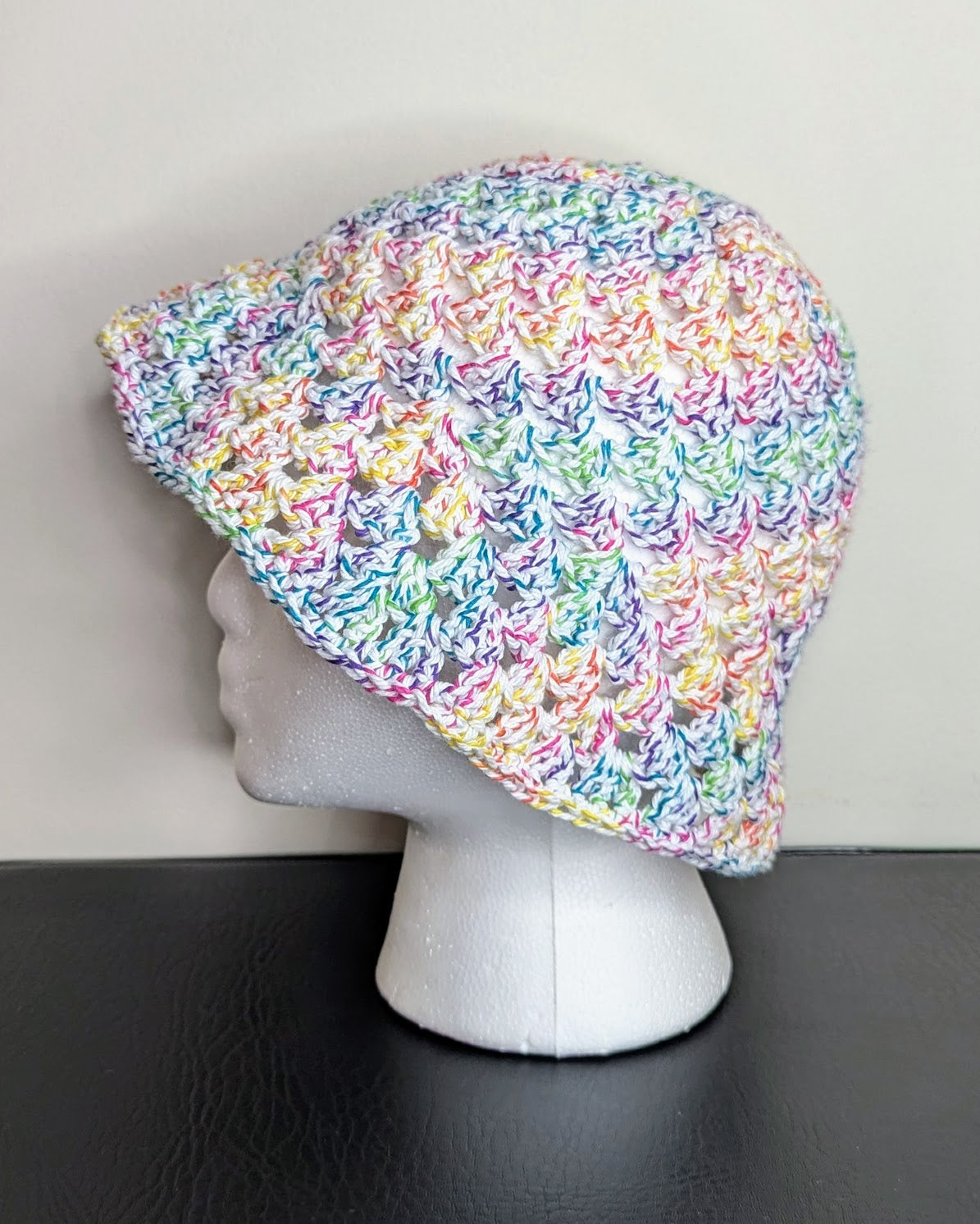 Granny Stitch Crochet Bucket Hat (Rainbow Confetti)
