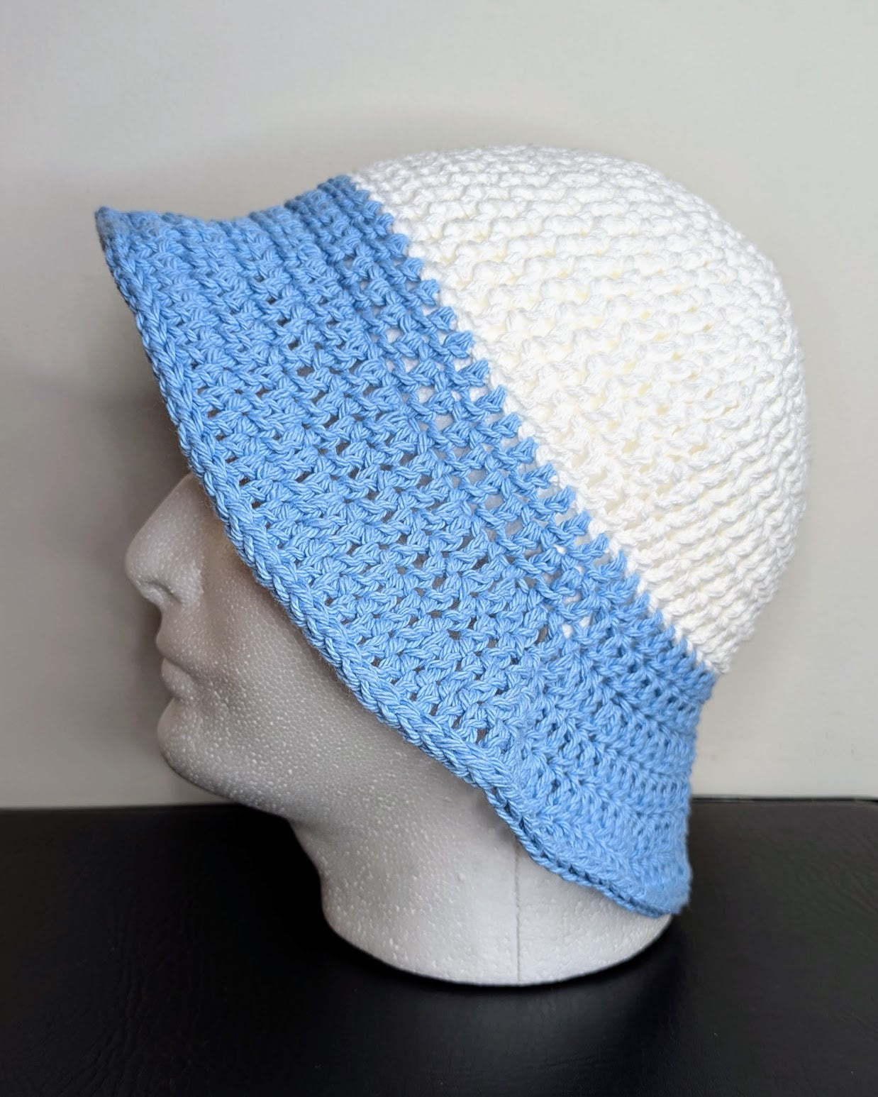 Two-Tone Bucket Hat (White & Light Blue)