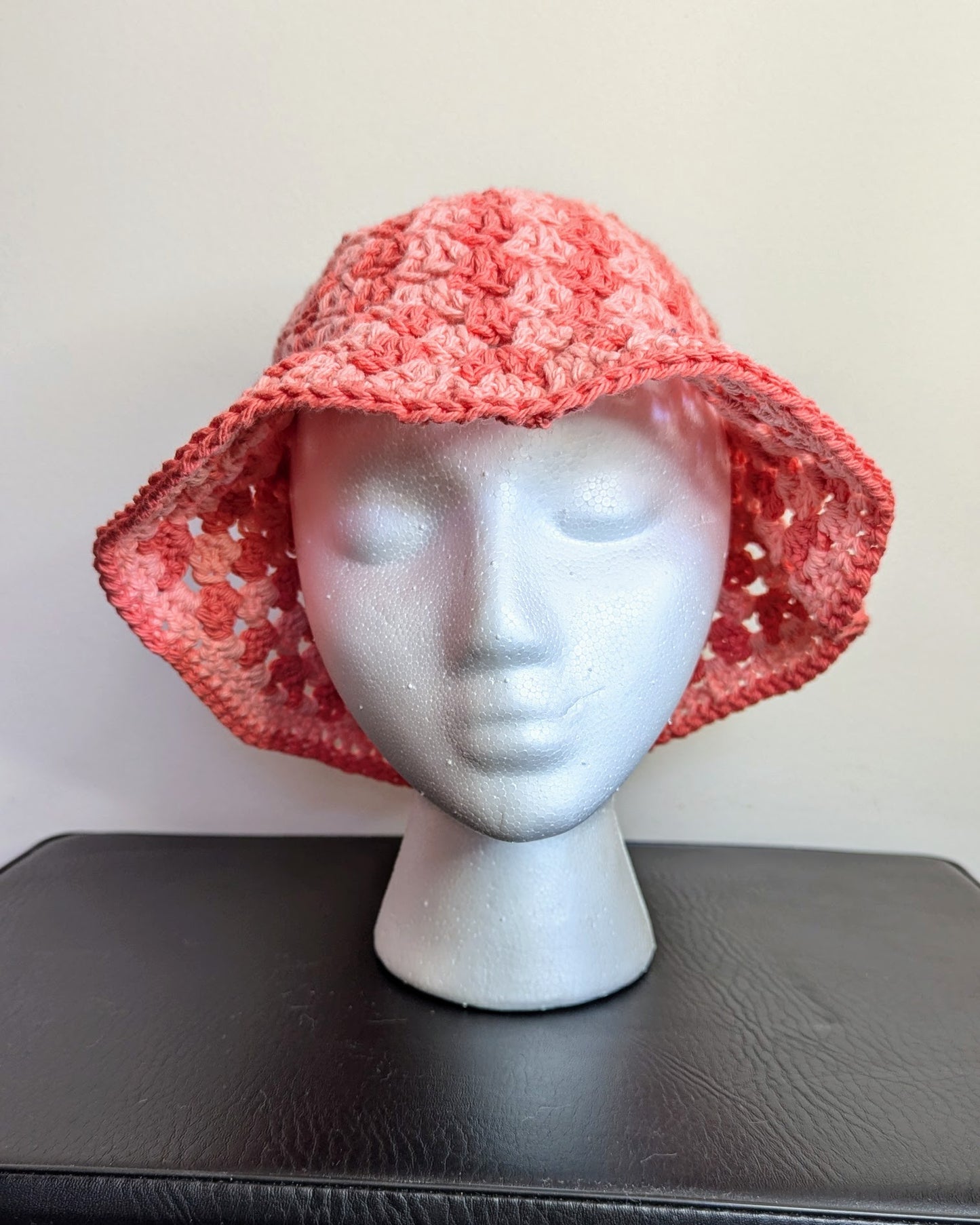 Granny Stitch Crochet Bucket Hat - Double Coral