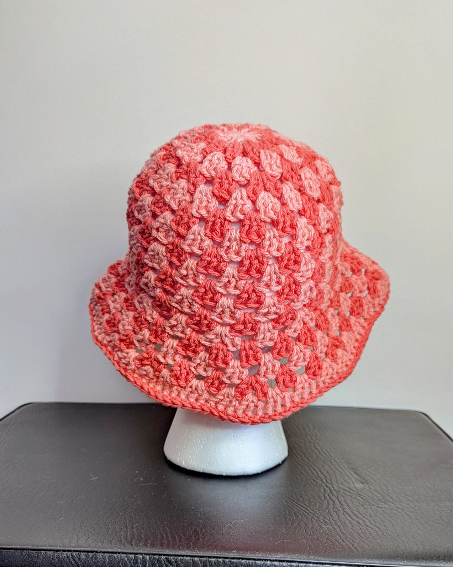 Granny Stitch Crochet Bucket Hat - Double Coral