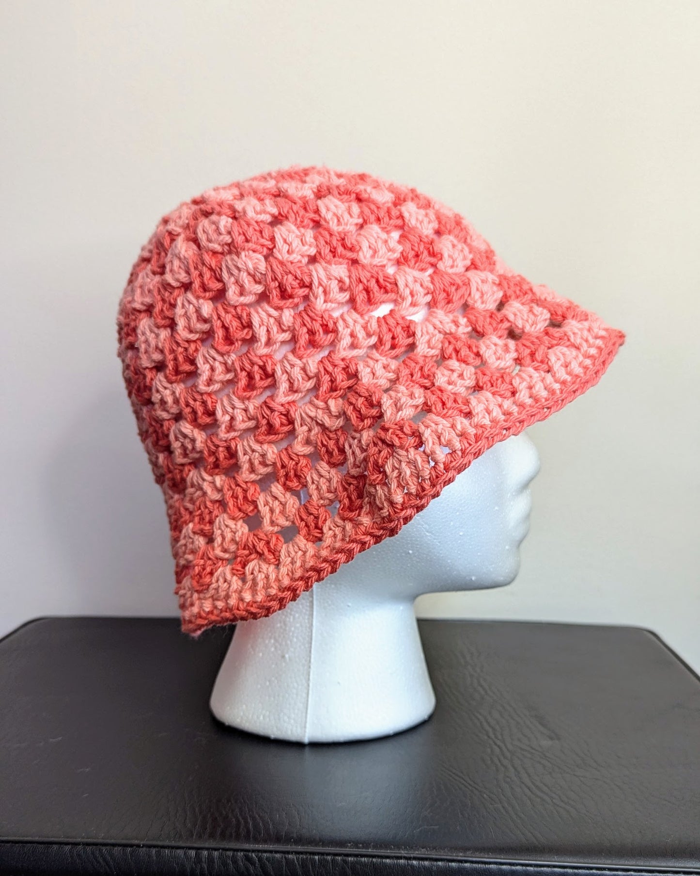 Granny Stitch Crochet Bucket Hat - Double Coral