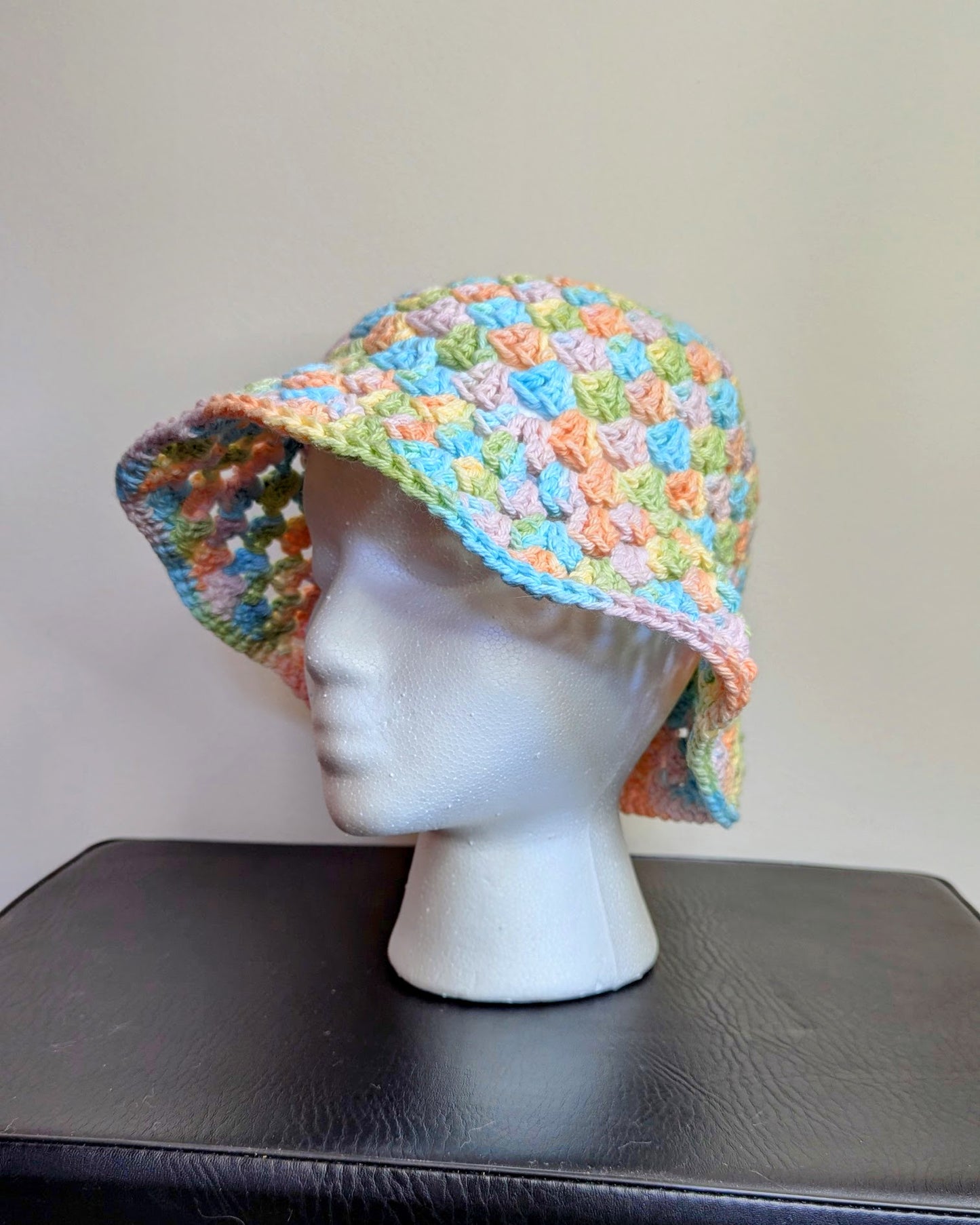 Granny Stitch Crochet Bucket Hat - Pastel Rainbow