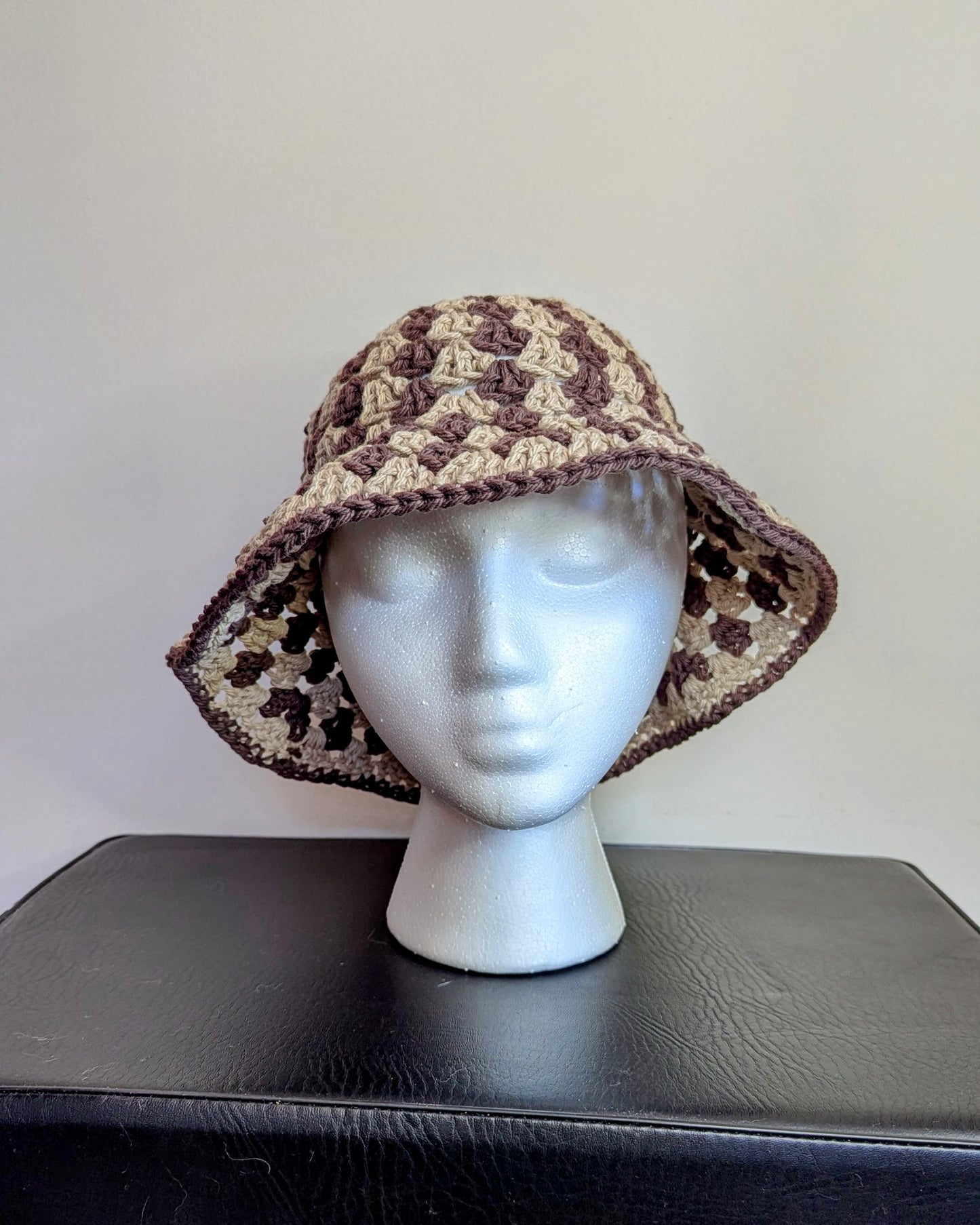 Granny Stitch Crochet Bucket Hat - Brown & Tan