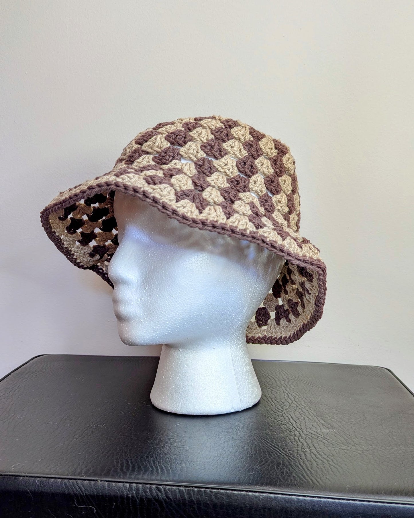 Granny Stitch Crochet Bucket Hat - Brown & Tan