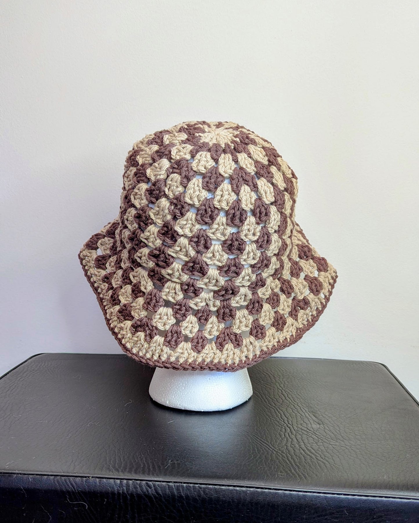 Granny Stitch Crochet Bucket Hat - Brown & Tan