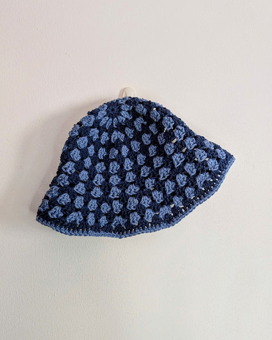 Granny Stitch Crochet Bucket Hat - Double Denim