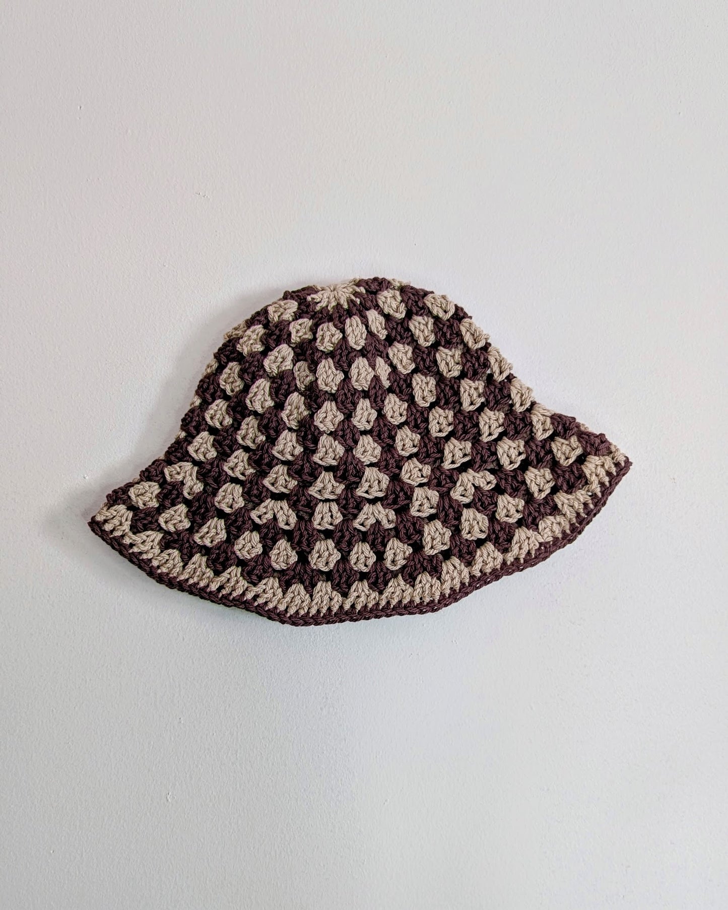 Granny Stitch Crochet Bucket Hat - Brown & Tan