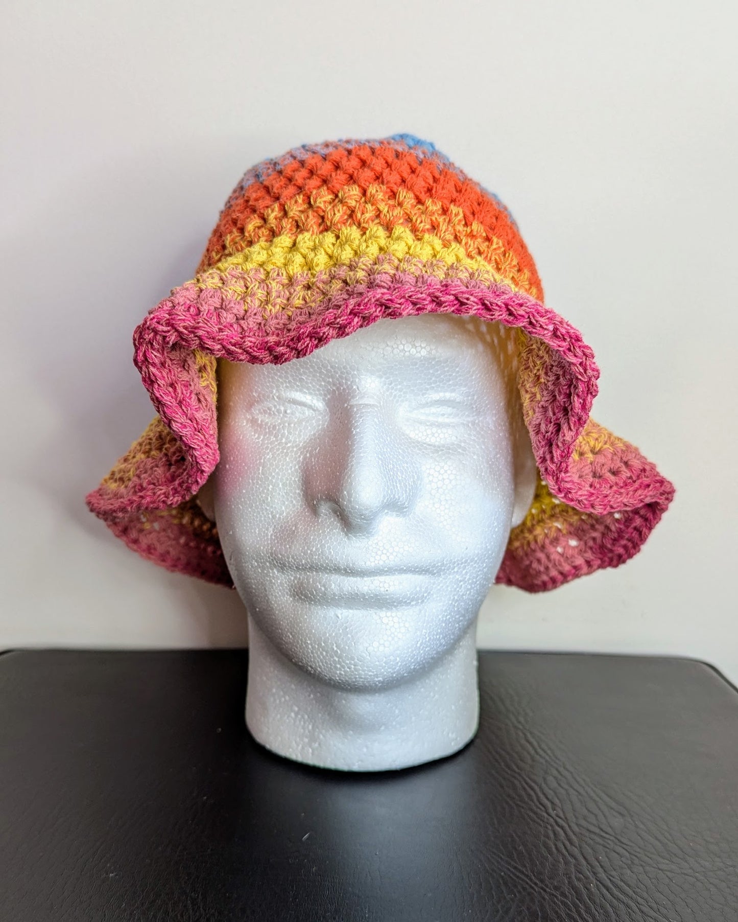 Recycled Cotton Crochet Bucket Hat - Rainbow