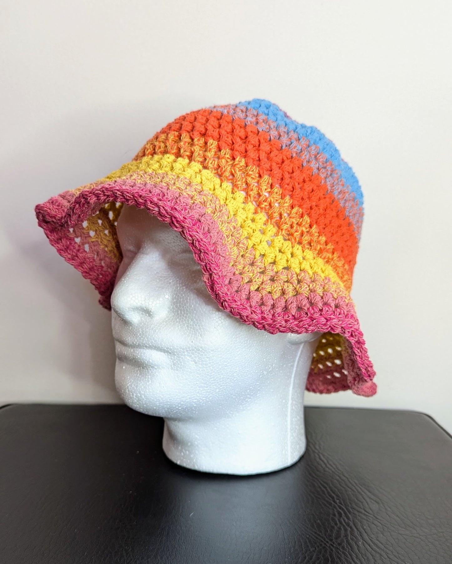 Recycled Cotton Crochet Bucket Hat - Rainbow