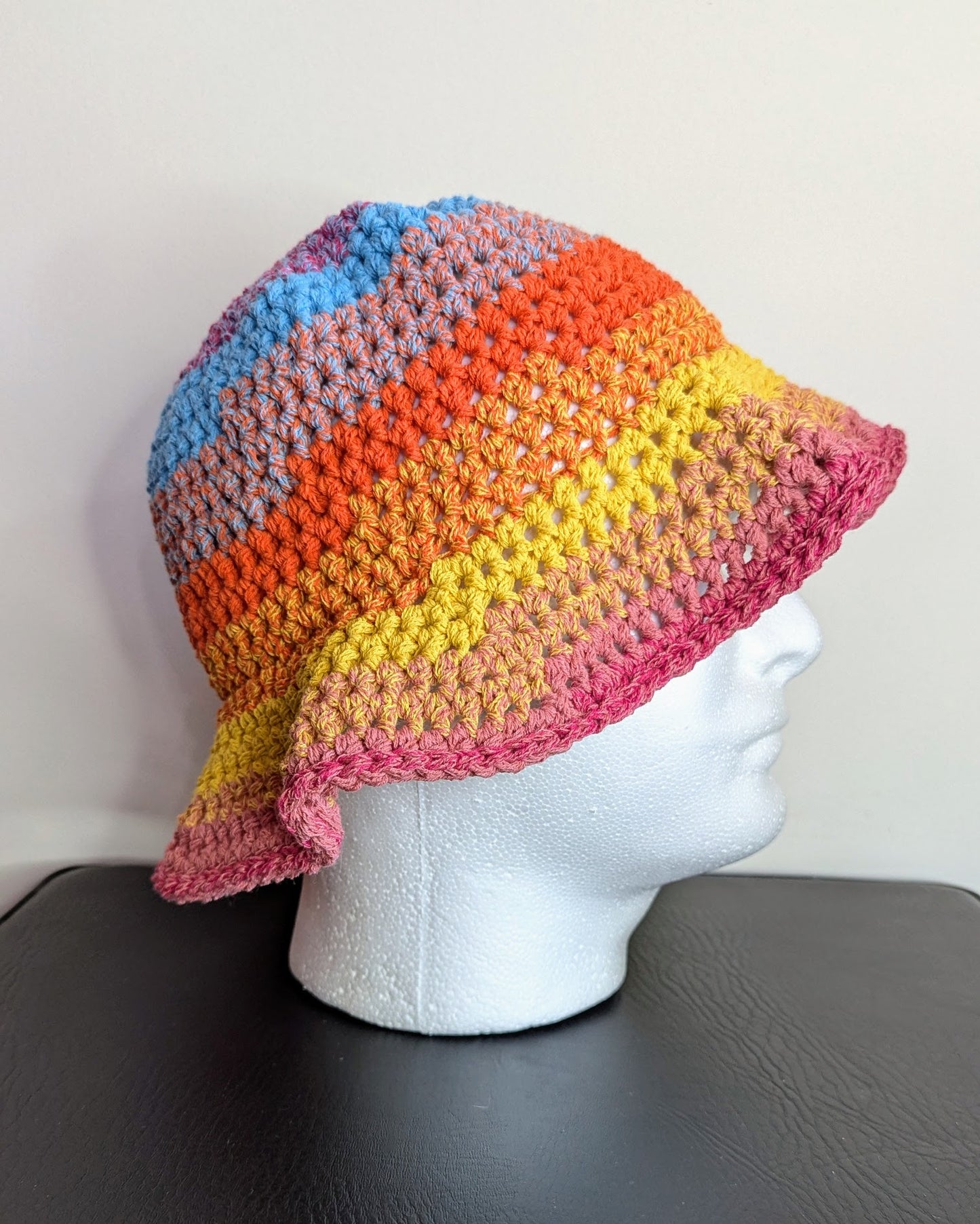 Recycled Cotton Crochet Bucket Hat - Rainbow