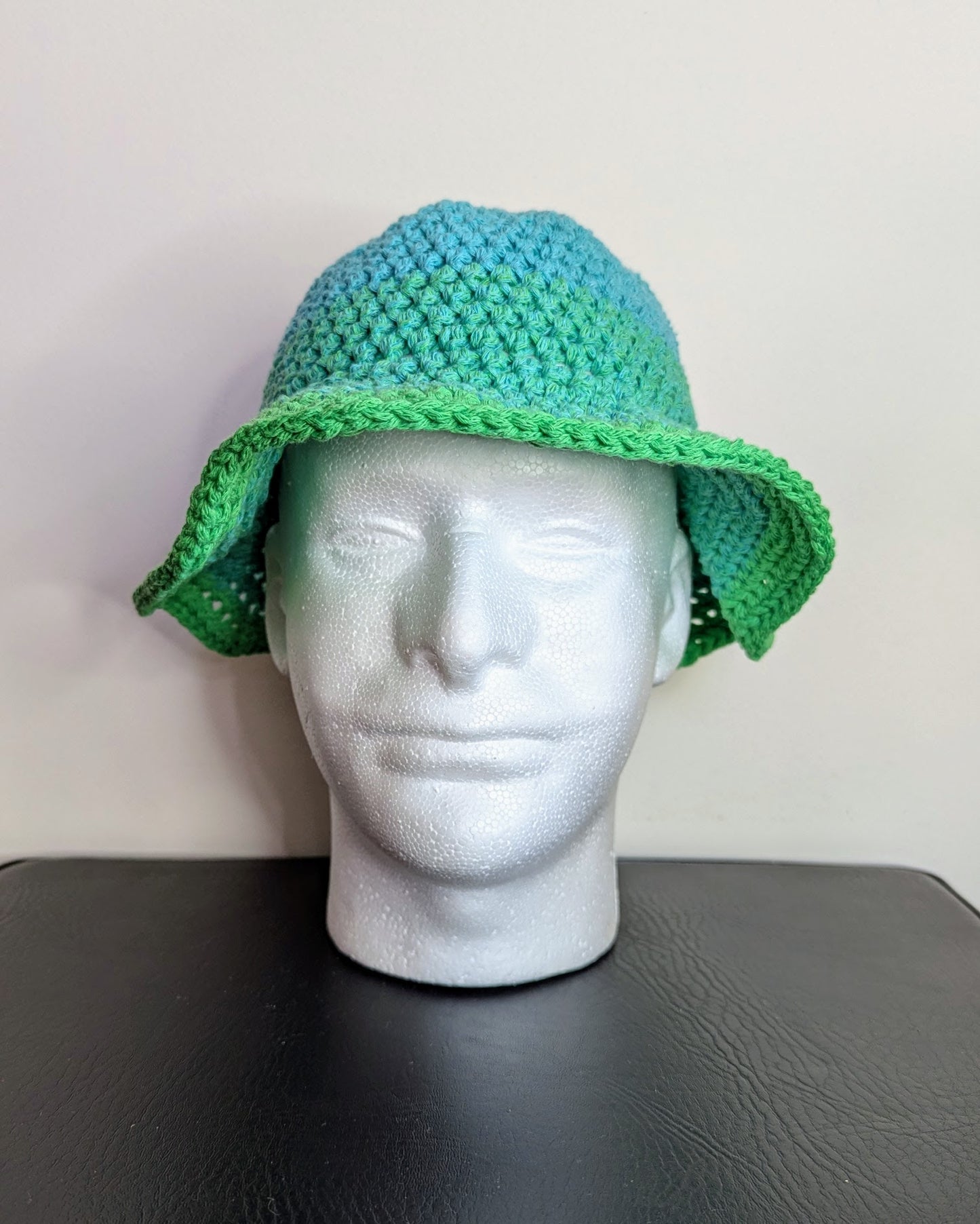 Recycled Cotton Crochet Bucket Hat - Greens