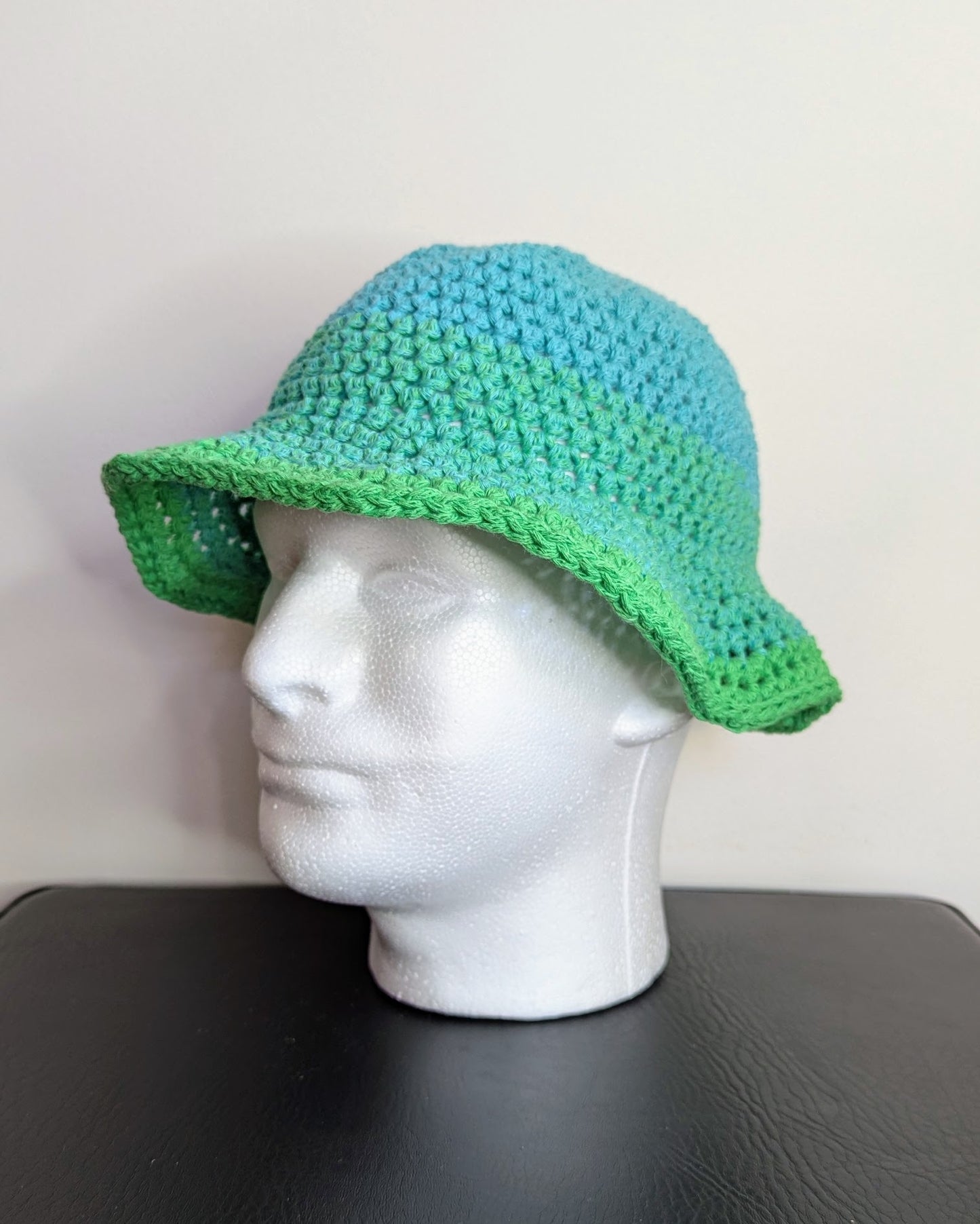 Recycled Cotton Crochet Bucket Hat - Greens