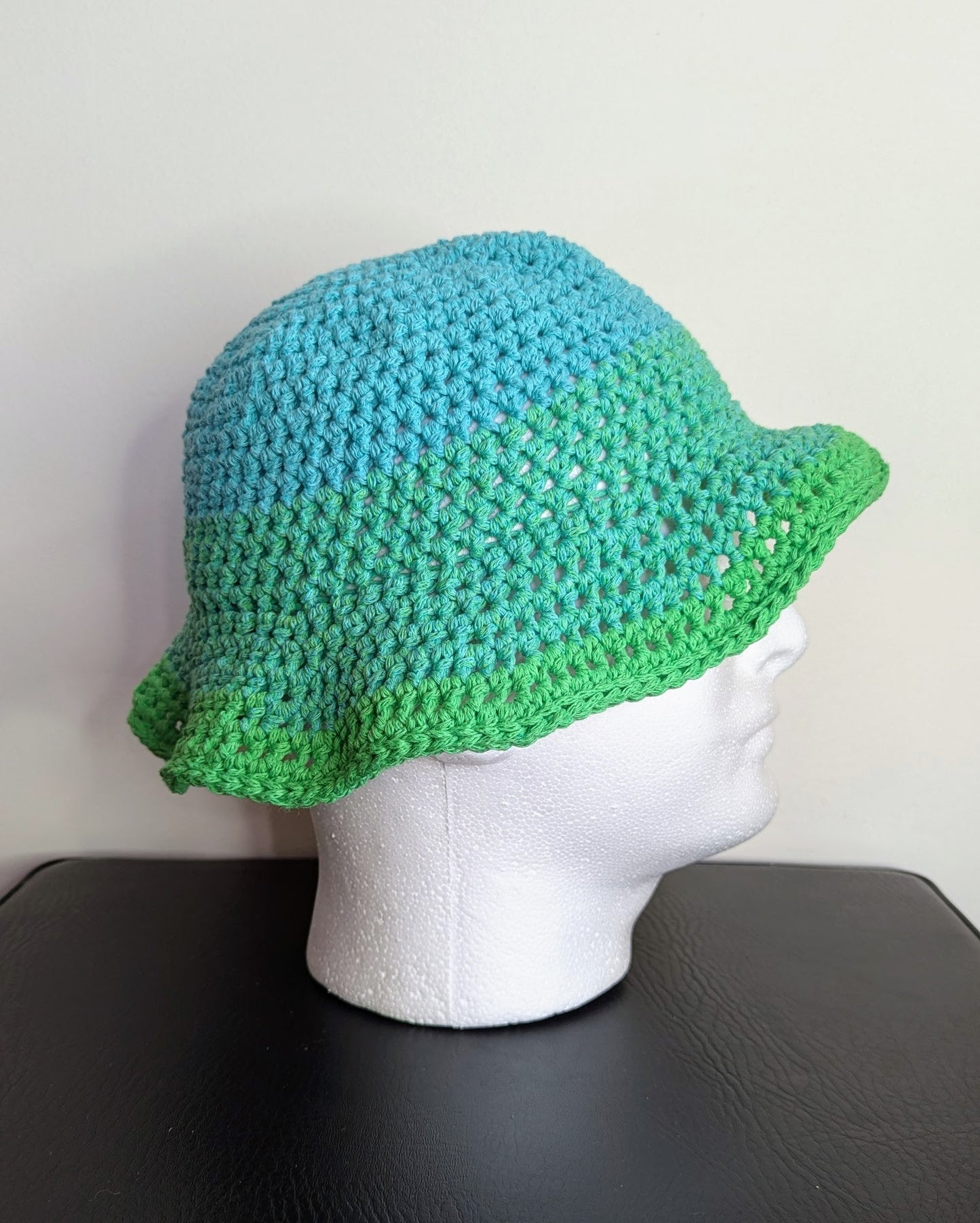 Recycled Cotton Crochet Bucket Hat - Greens