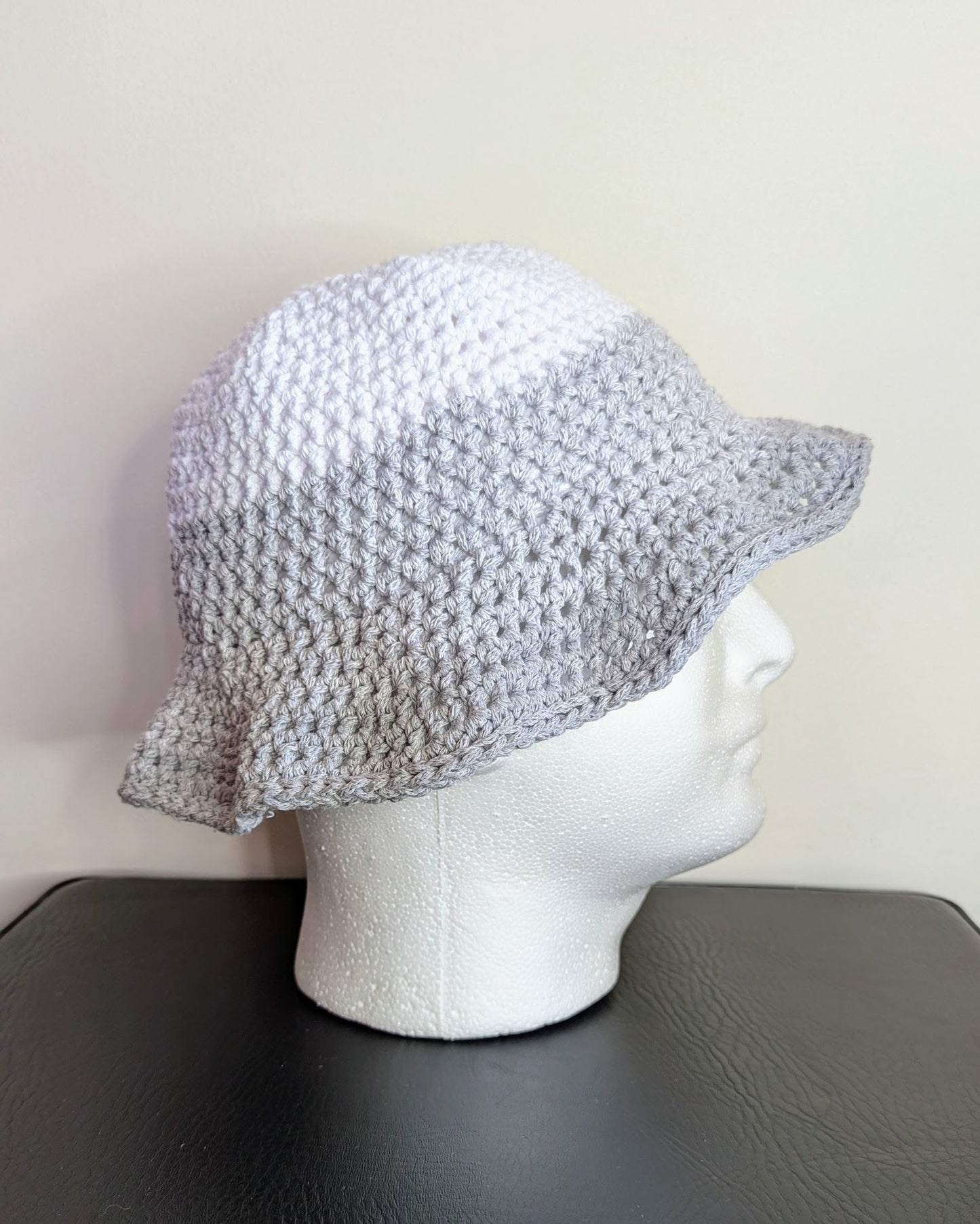 Recycled Cotton Crochet Bucket Hat - Grays