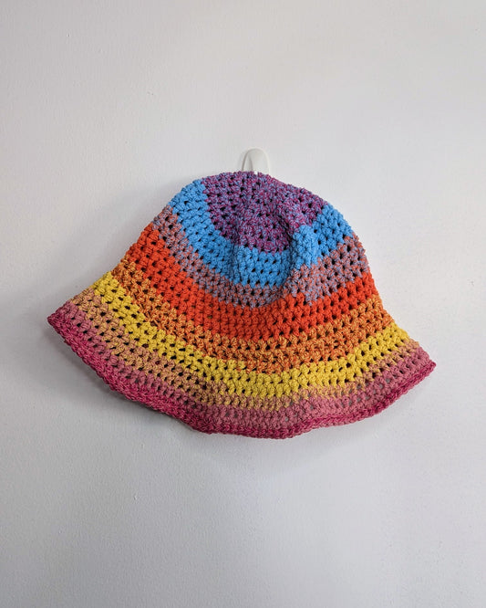 Recycled Cotton Crochet Bucket Hat - Rainbow