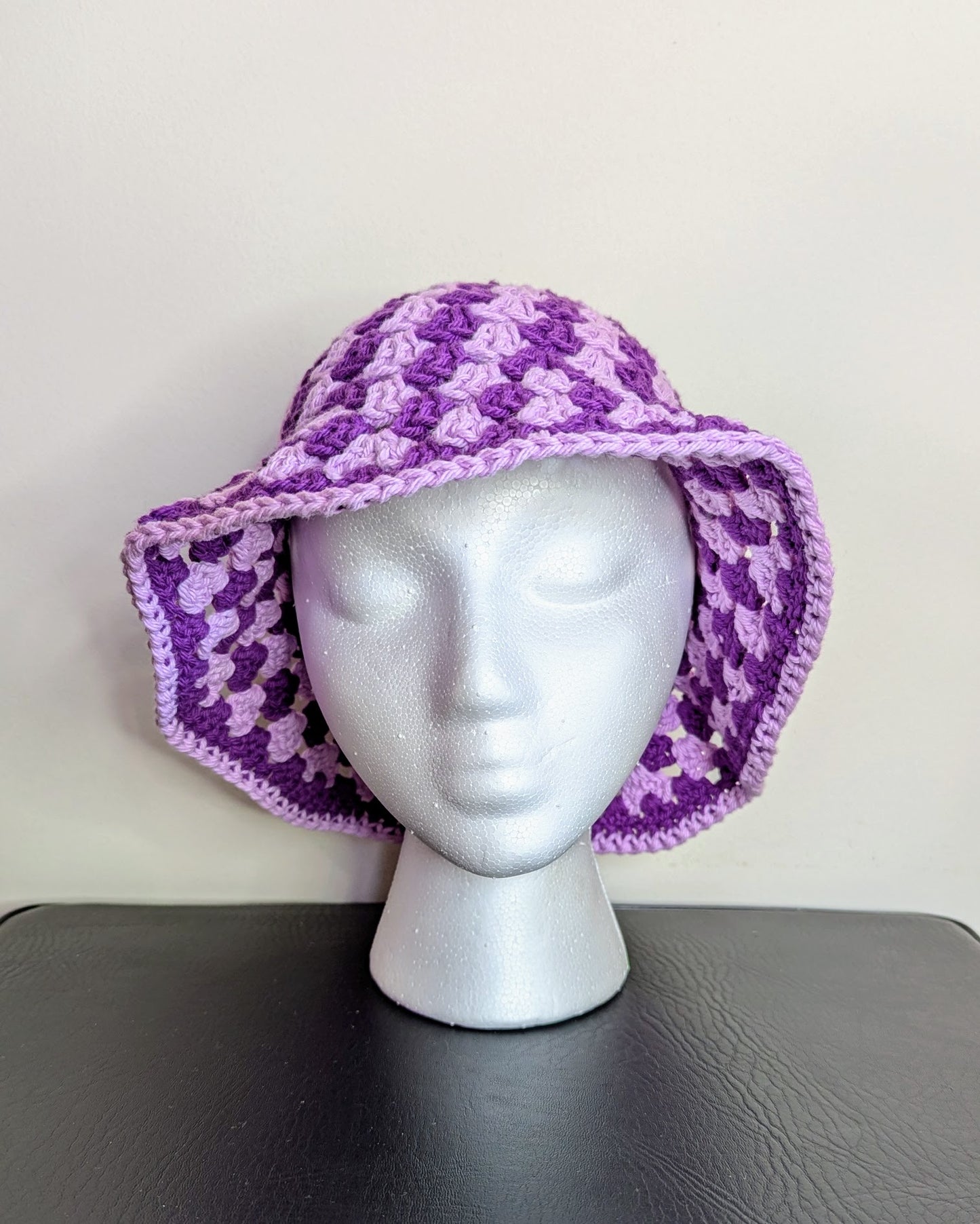 Granny Stitch Crochet Bucket Hat (Orchid & Black Currant)