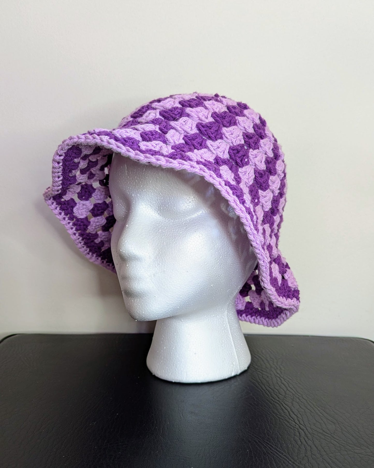 Granny Stitch Crochet Bucket Hat (Orchid & Black Currant)