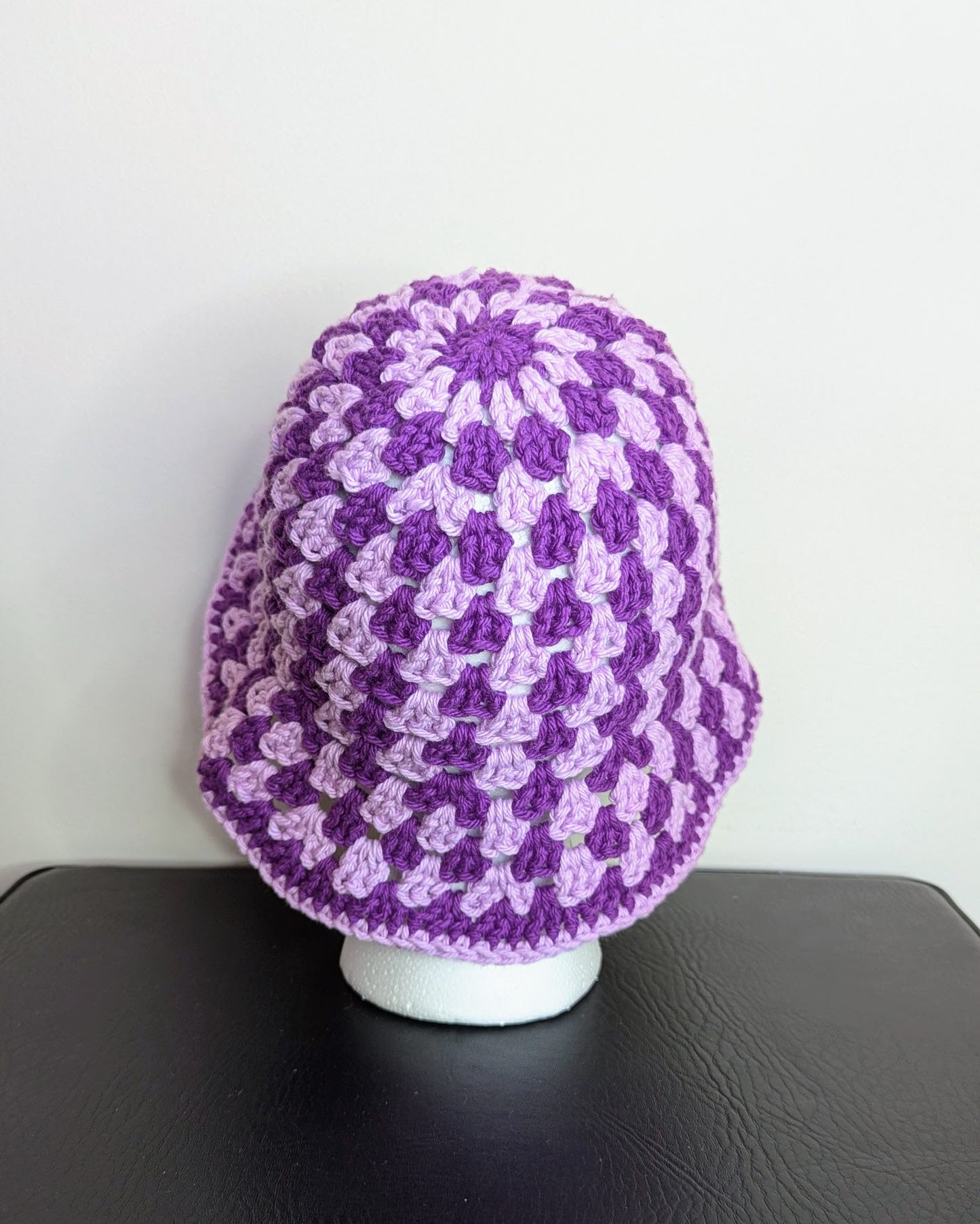 Granny Stitch Crochet Bucket Hat (Orchid & Black Currant)