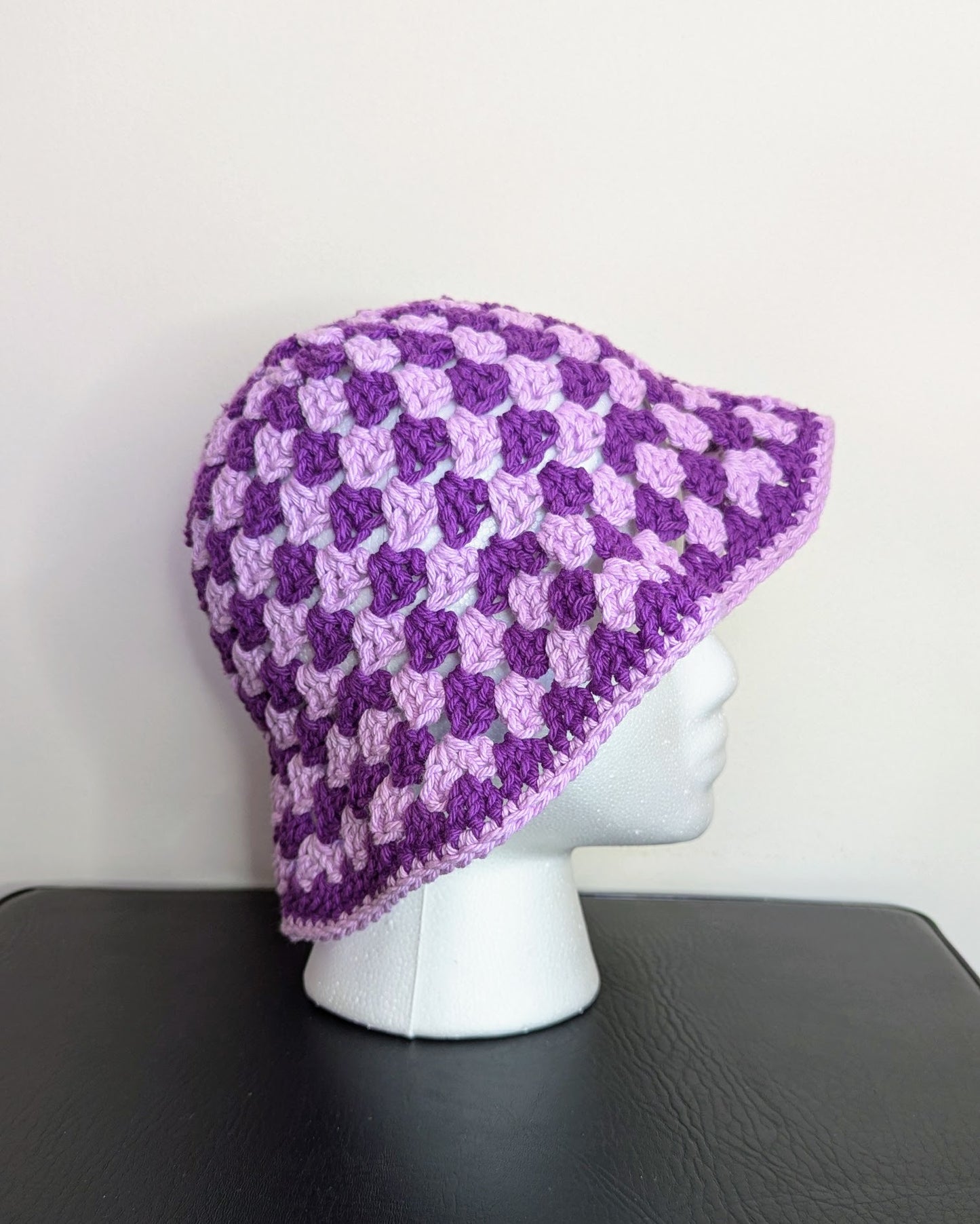 Granny Stitch Crochet Bucket Hat (Orchid & Black Currant)