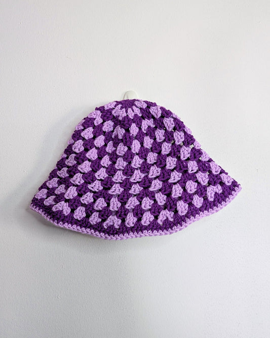 Granny Stitch Crochet Bucket Hat - Double Purple