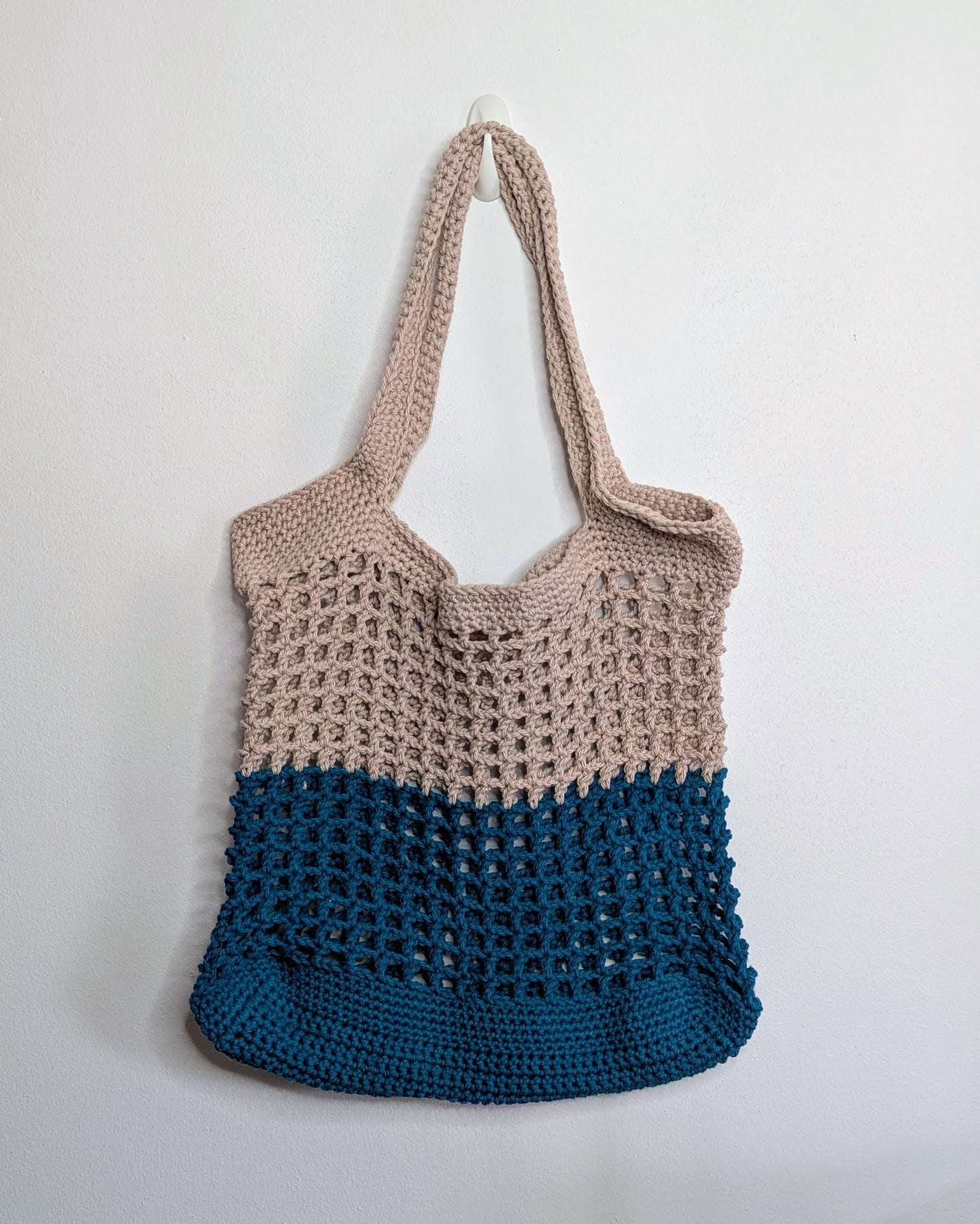 Square Mesh Market Bag (Small Tan & Teal)