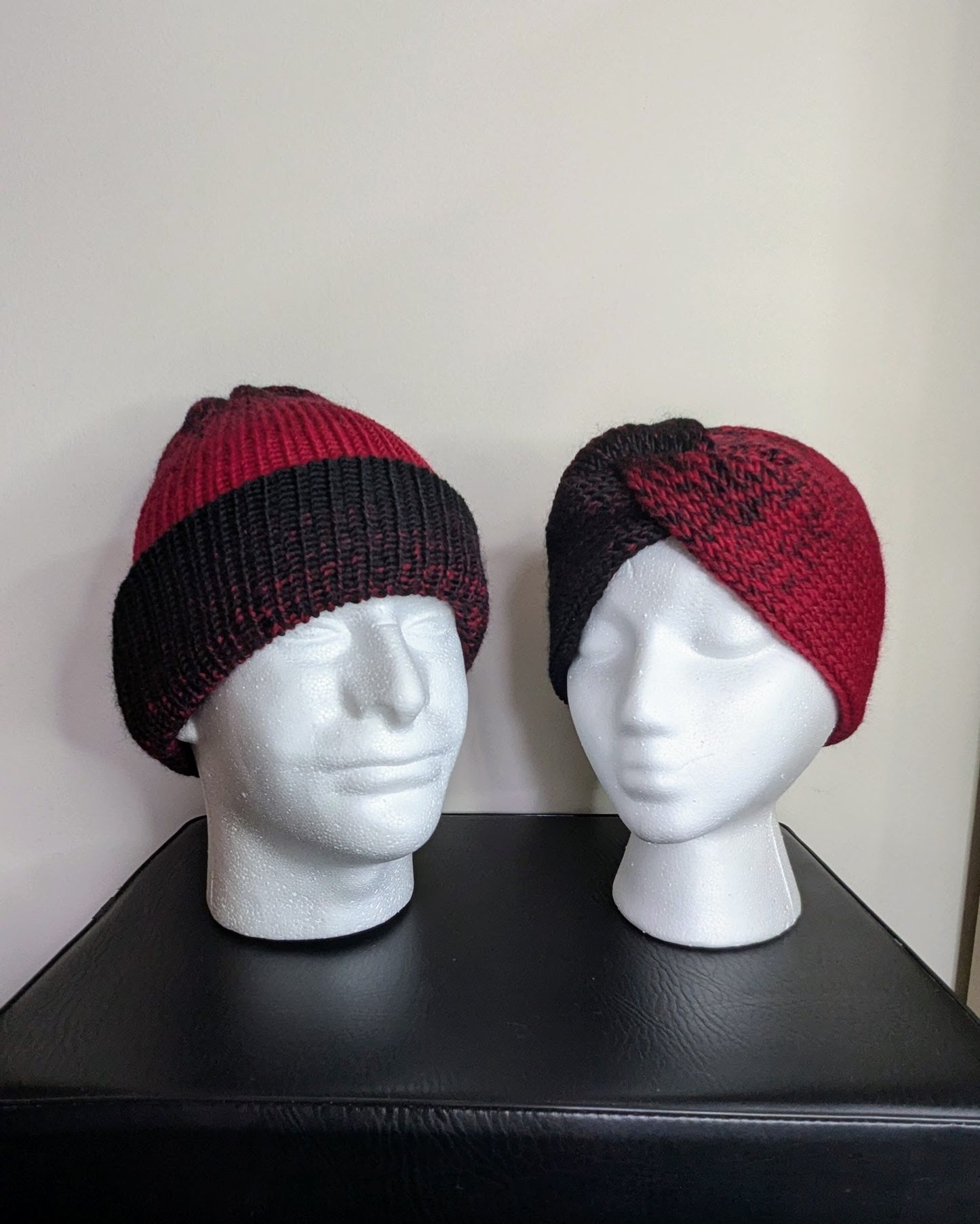 Same Skein Hat & Headband Set (Red & Black)