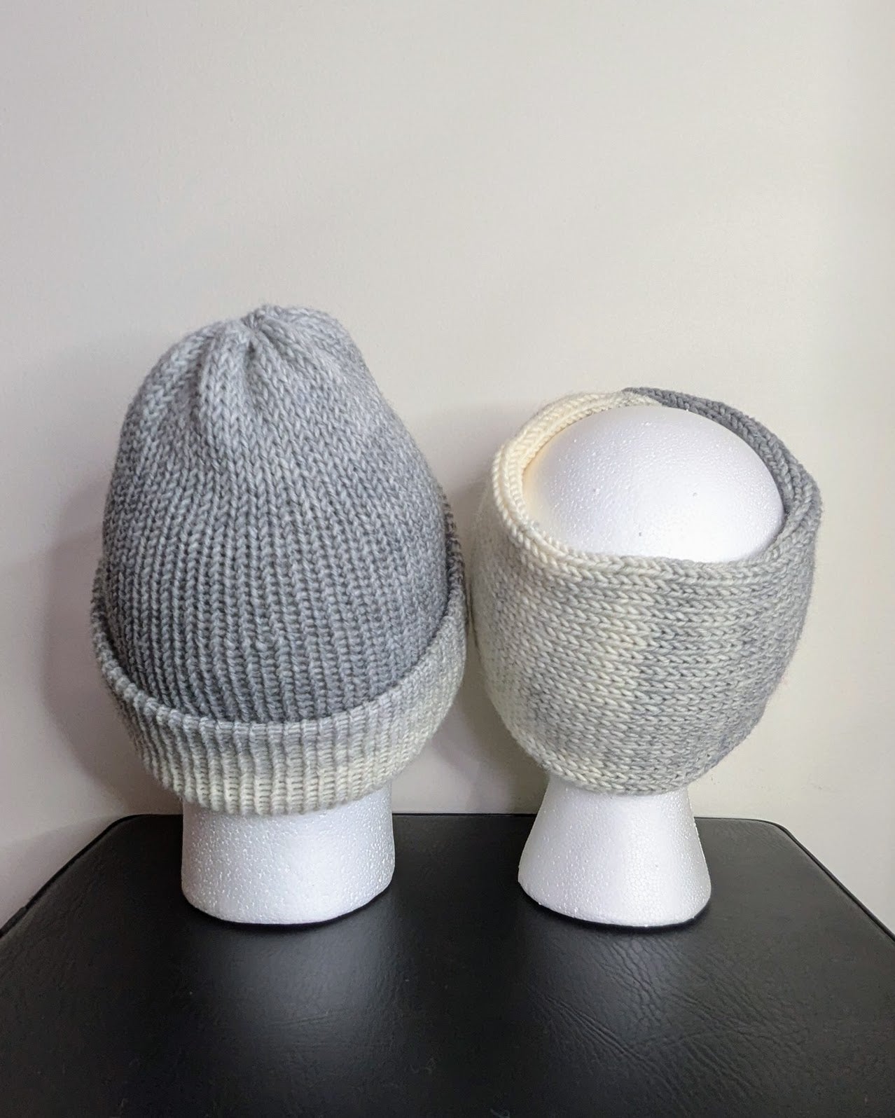 Same Skein Hat & Headband Set (Cream & Gray)