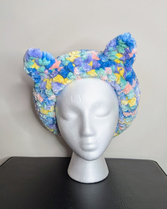 Soft Chunky Facial Headband with Ears (Rainbow)