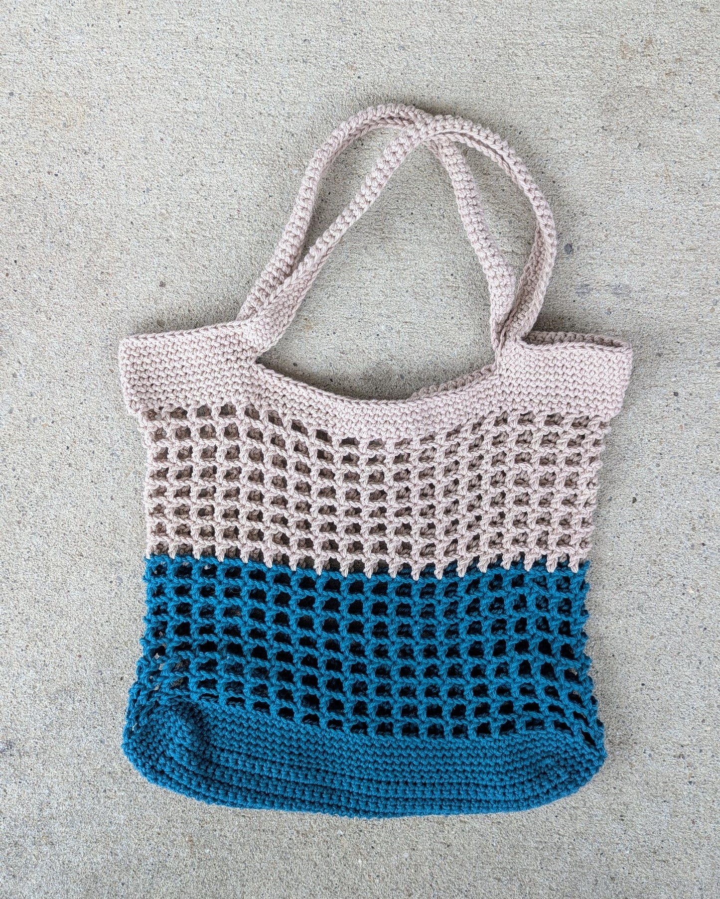 Square Mesh Market Bag (Small Tan & Teal)