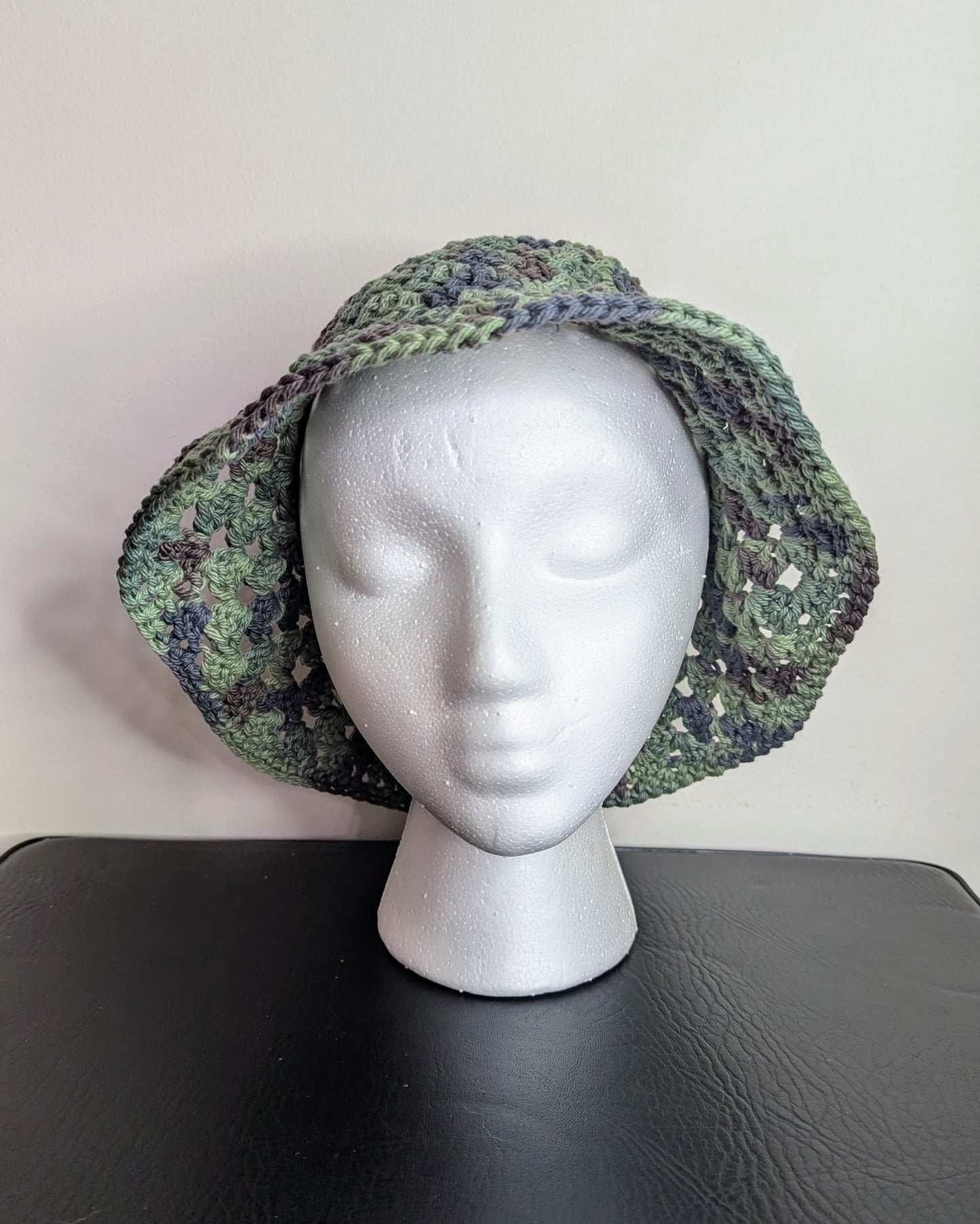 Granny Stitch Crochet Bucket Hat (Green Camo)