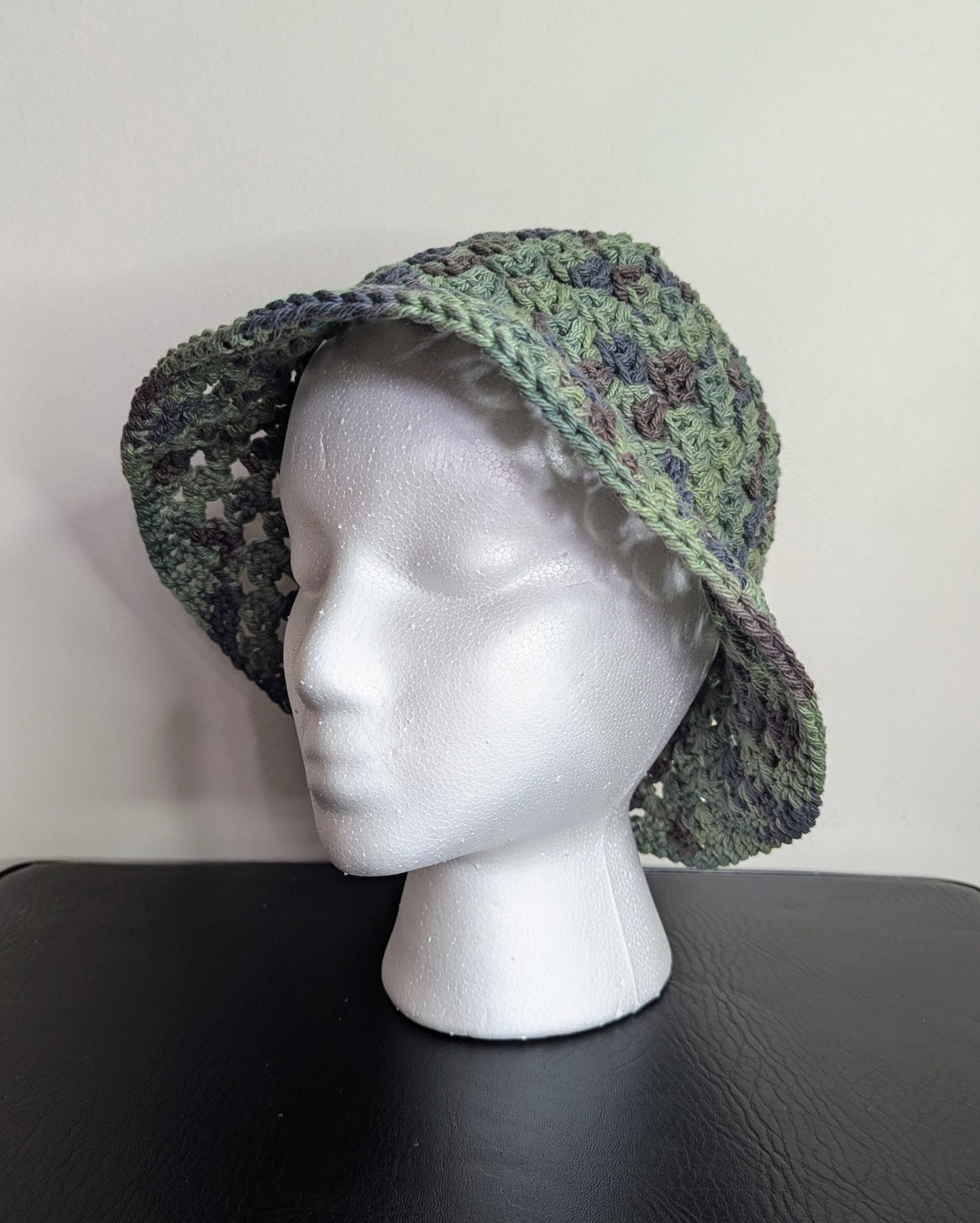 Granny Stitch Crochet Bucket Hat (Green Camo)
