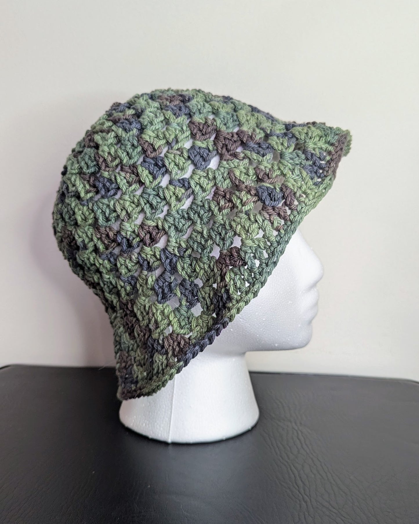 Granny Stitch Crochet Bucket Hat (Green Camo)