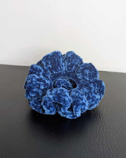 Velvet Ruffle Scrunchie (Regal Blue Sparkle)
