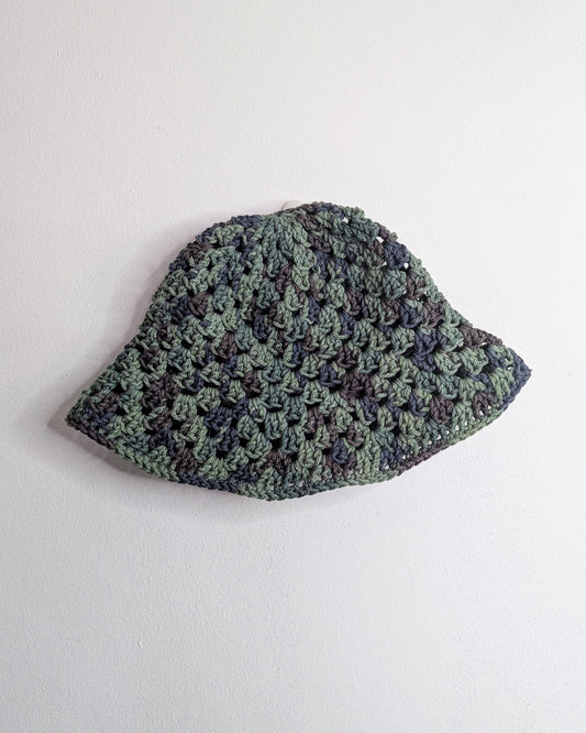Granny Stitch Crochet Bucket Hat (Green Camo)