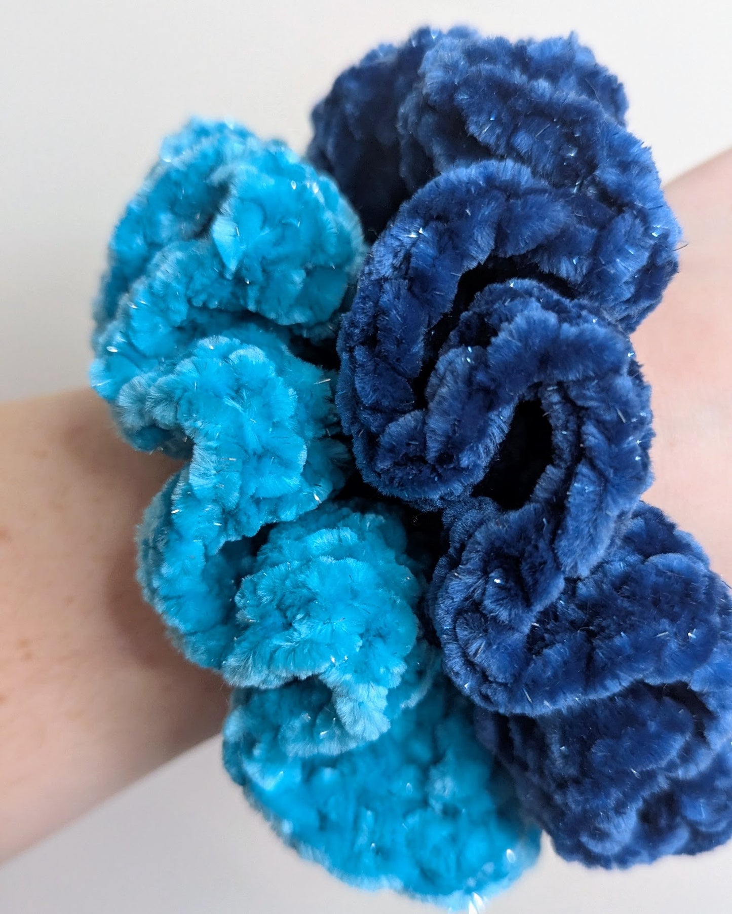 Velvet Ruffle Scrunchie (Regal Blue Sparkle)