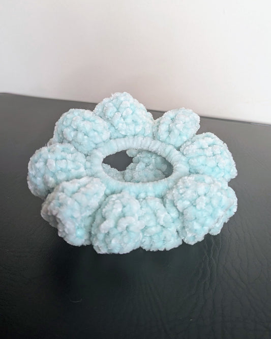 Velvet Ruffle Scrunchie (Bleached Aqua)