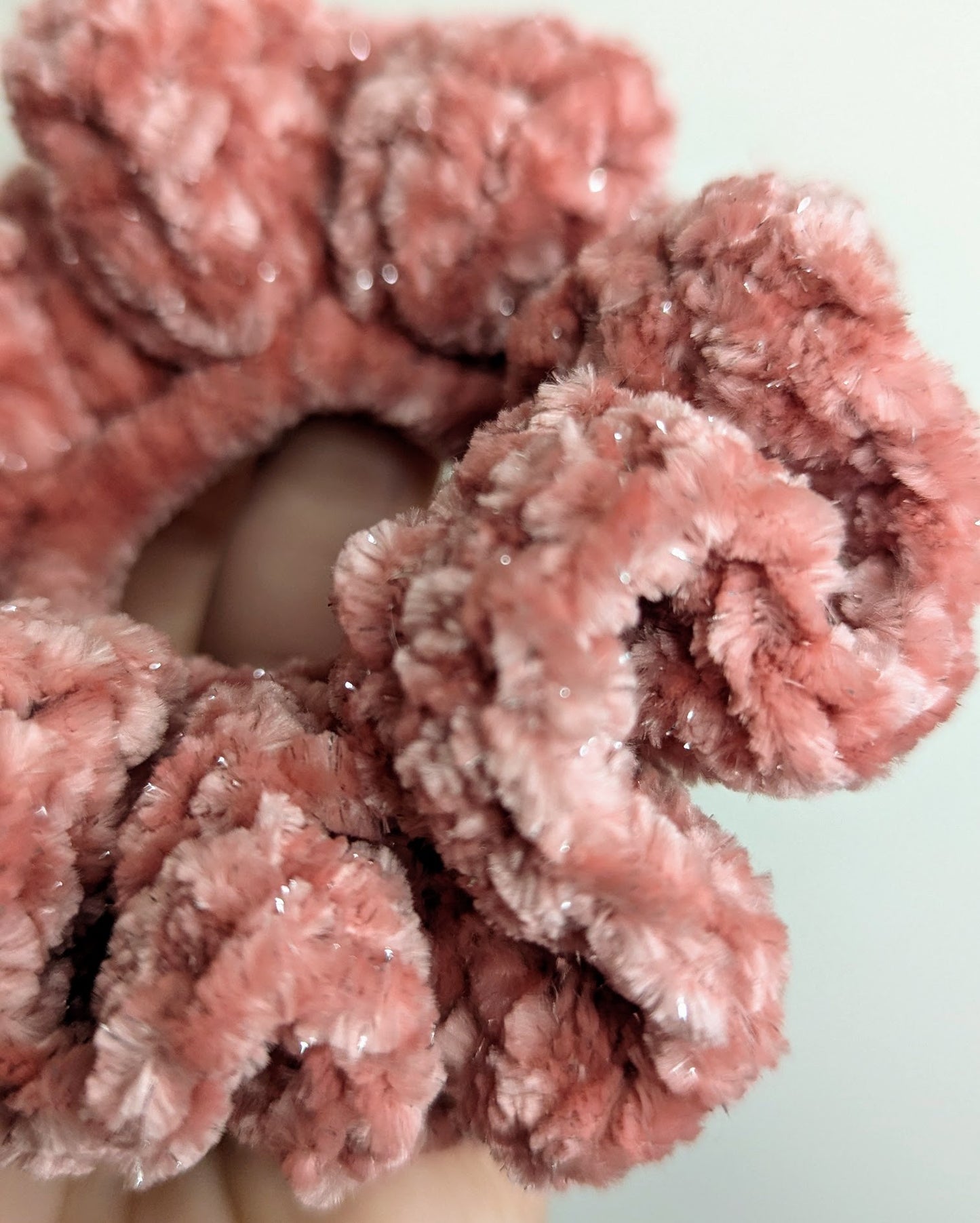 Velvet Ruffle Scrunchie (Dusty Blush Sparkle)