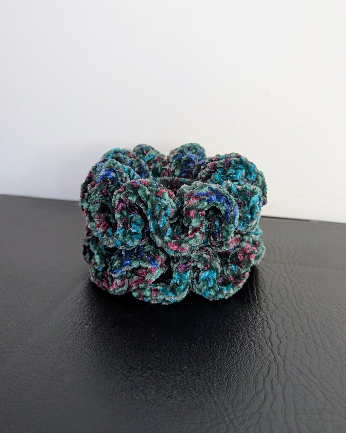 Velvet Ruffle Scrunchie (Twisted Peacock)